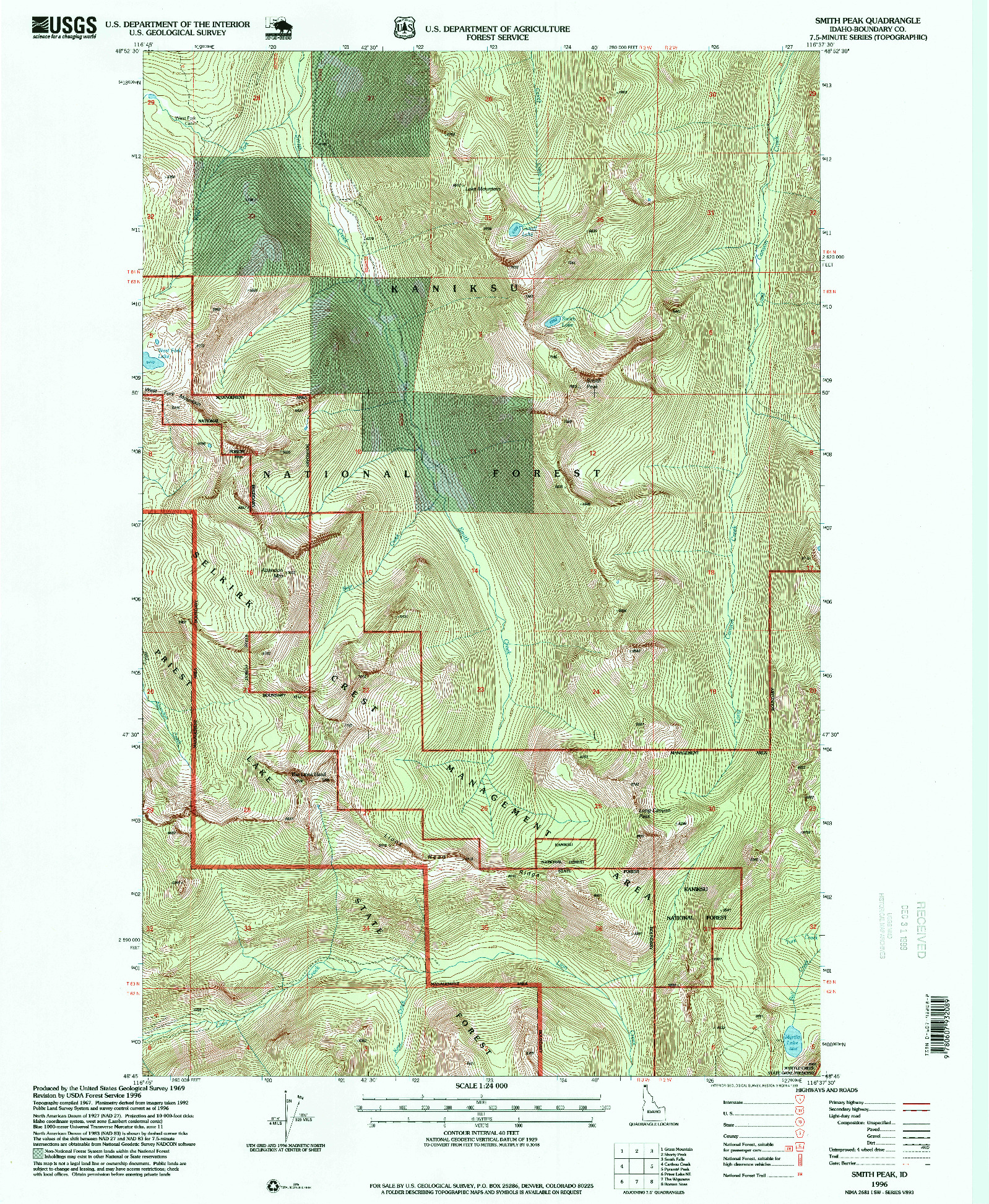 USGS 1:24000-SCALE QUADRANGLE FOR SMITH PEAK, ID 1996