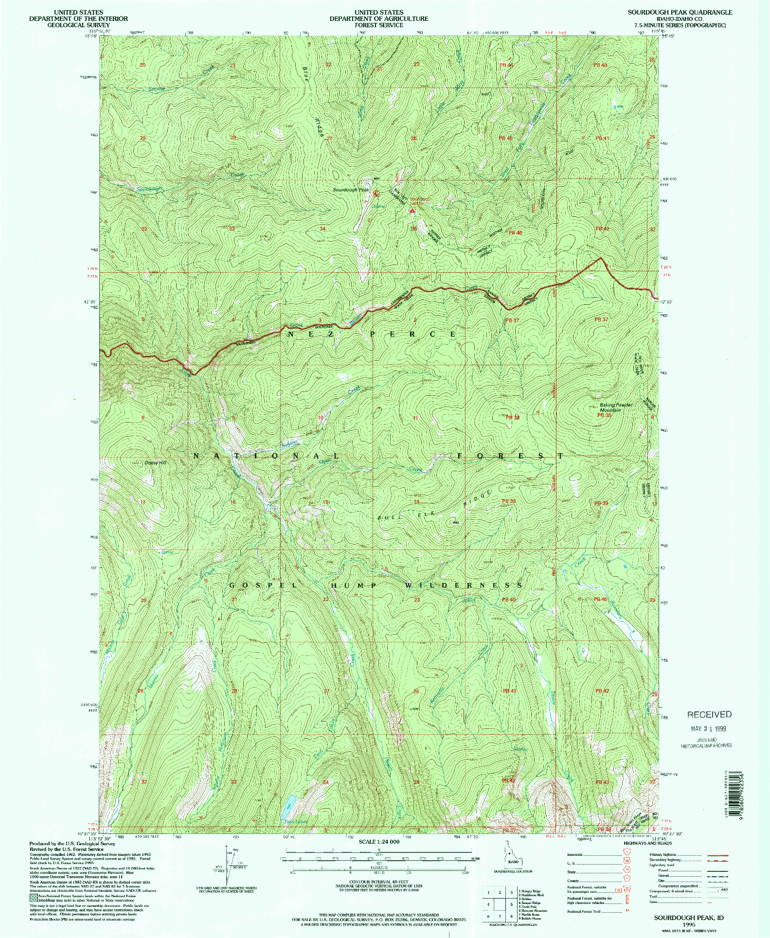 USGS 1:24000-SCALE QUADRANGLE FOR SOURDOUGH PEAK, ID 1995