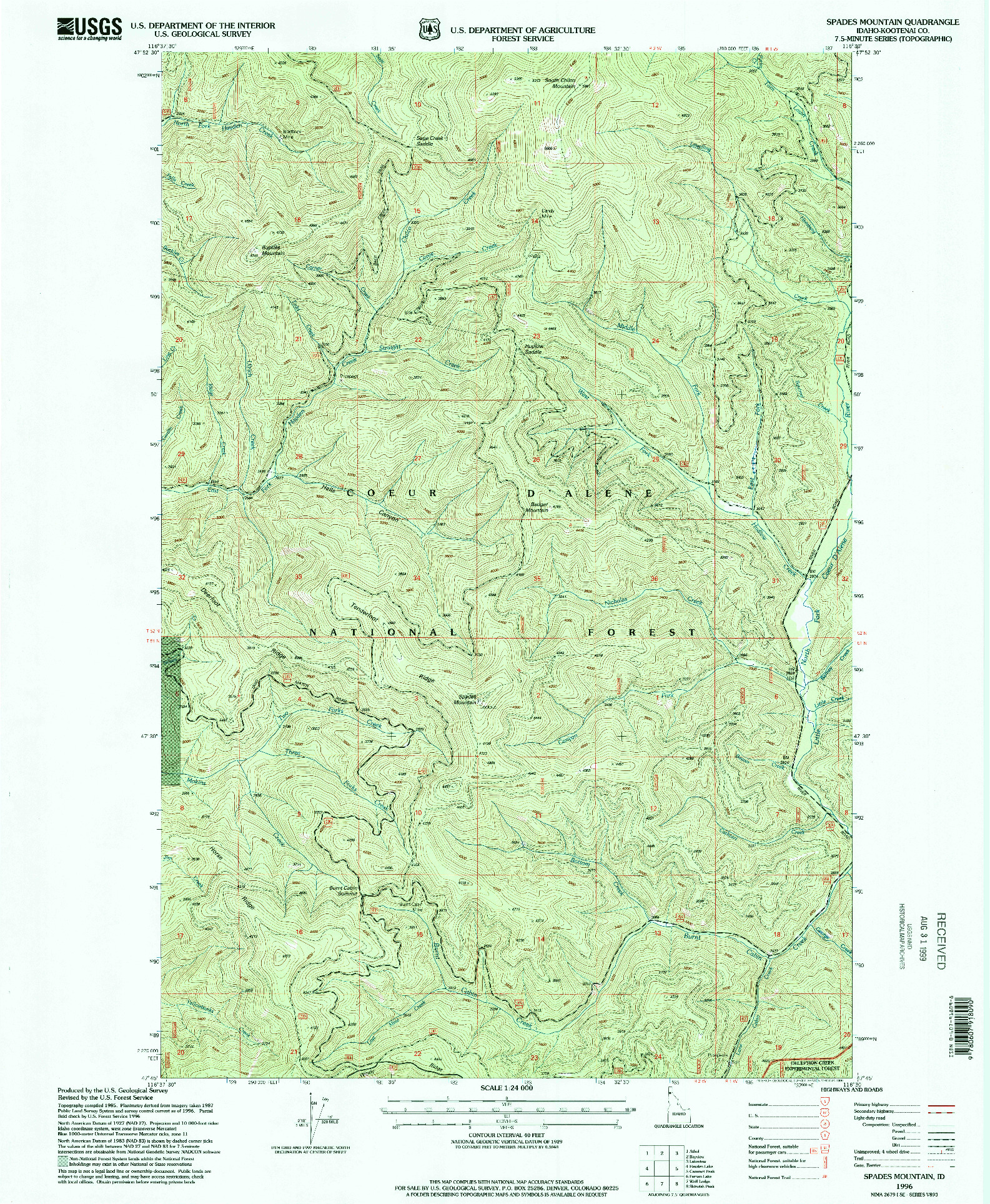 USGS 1:24000-SCALE QUADRANGLE FOR SPADES MOUNTAIN, ID 1996