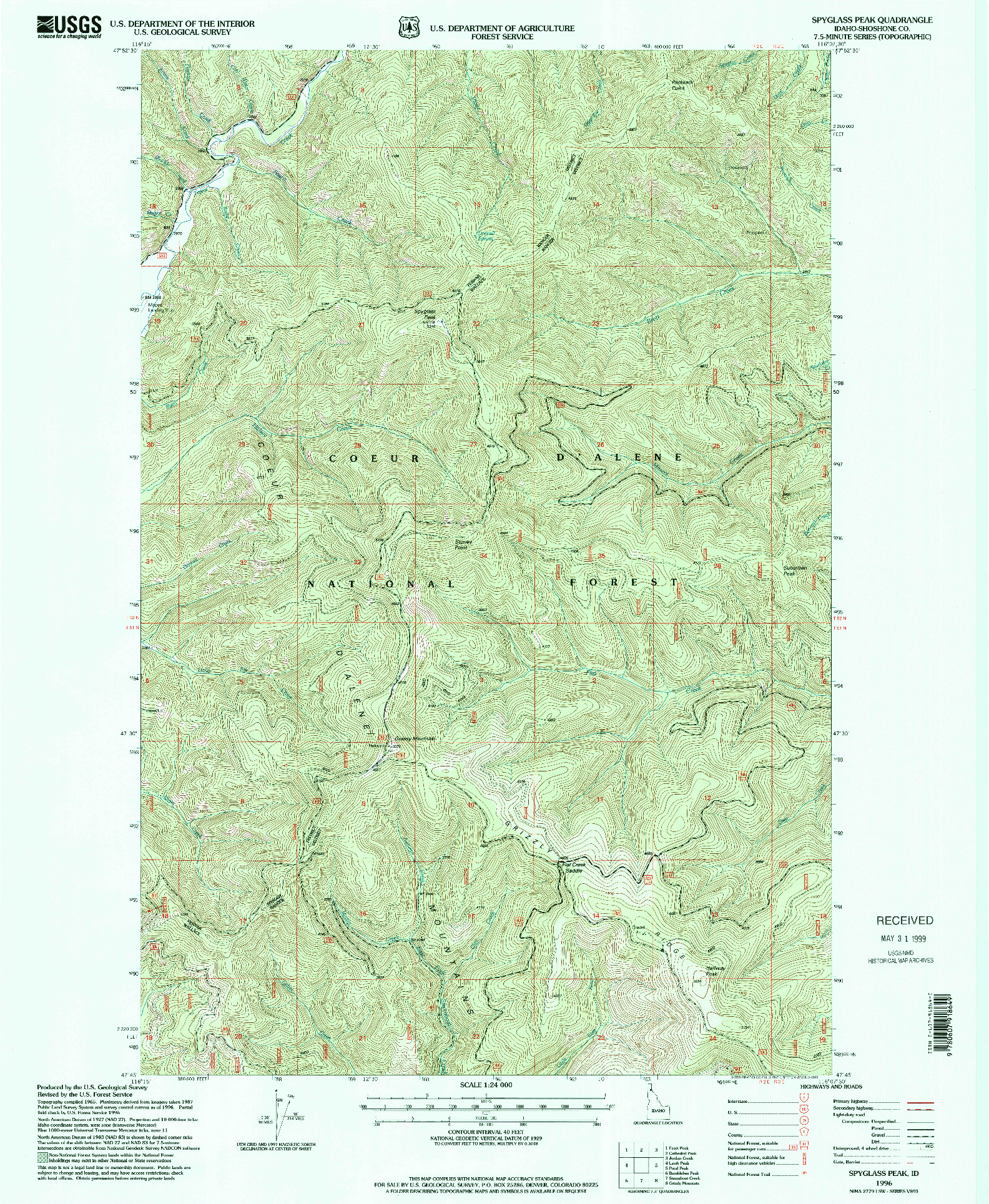 USGS 1:24000-SCALE QUADRANGLE FOR SPYGLASS PEAK, ID 1996