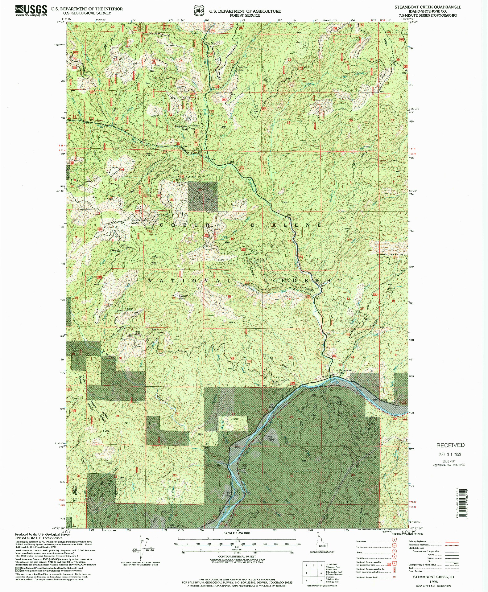 USGS 1:24000-SCALE QUADRANGLE FOR STEAMBOAT CREEK, ID 1996