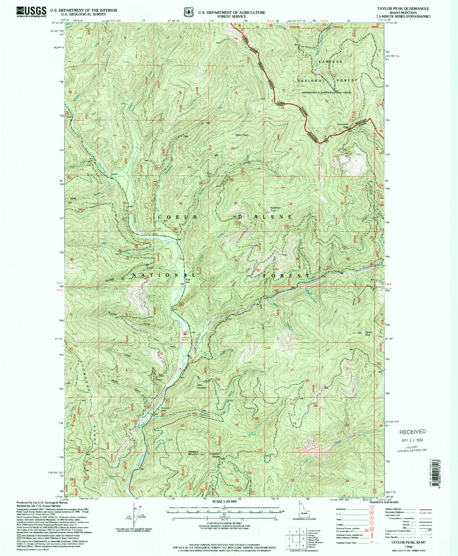 USGS 1:24000-SCALE QUADRANGLE FOR TAYLOR PEAK, ID 1996