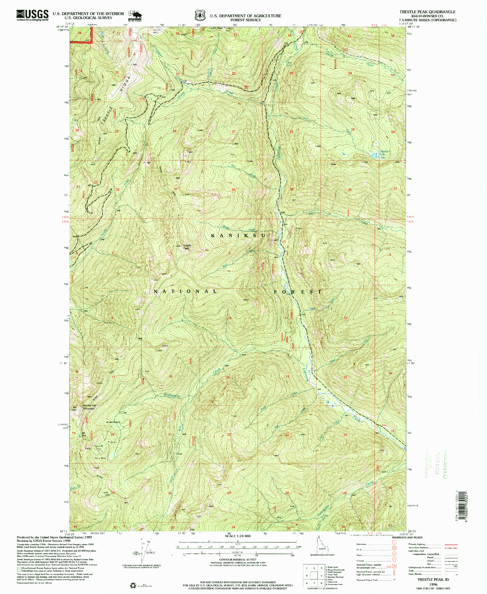 USGS 1:24000-SCALE QUADRANGLE FOR TRESTLE PEAK, ID 1996