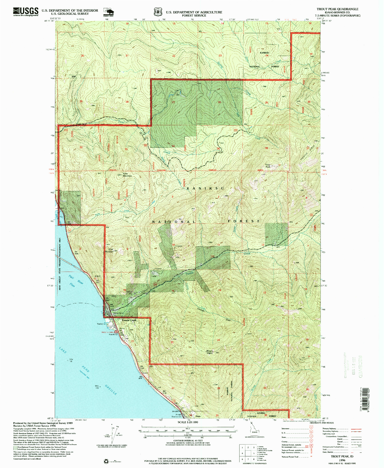 USGS 1:24000-SCALE QUADRANGLE FOR TROUT PEAK, ID 1996