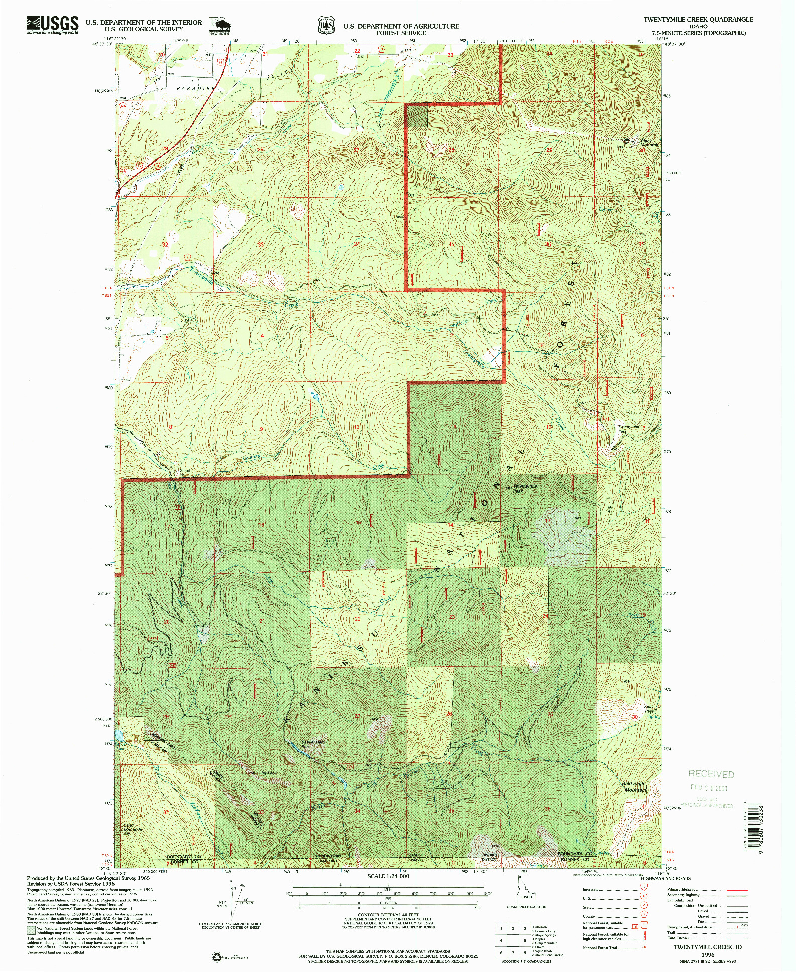 USGS 1:24000-SCALE QUADRANGLE FOR TWENTYMILE CREEK, ID 1996