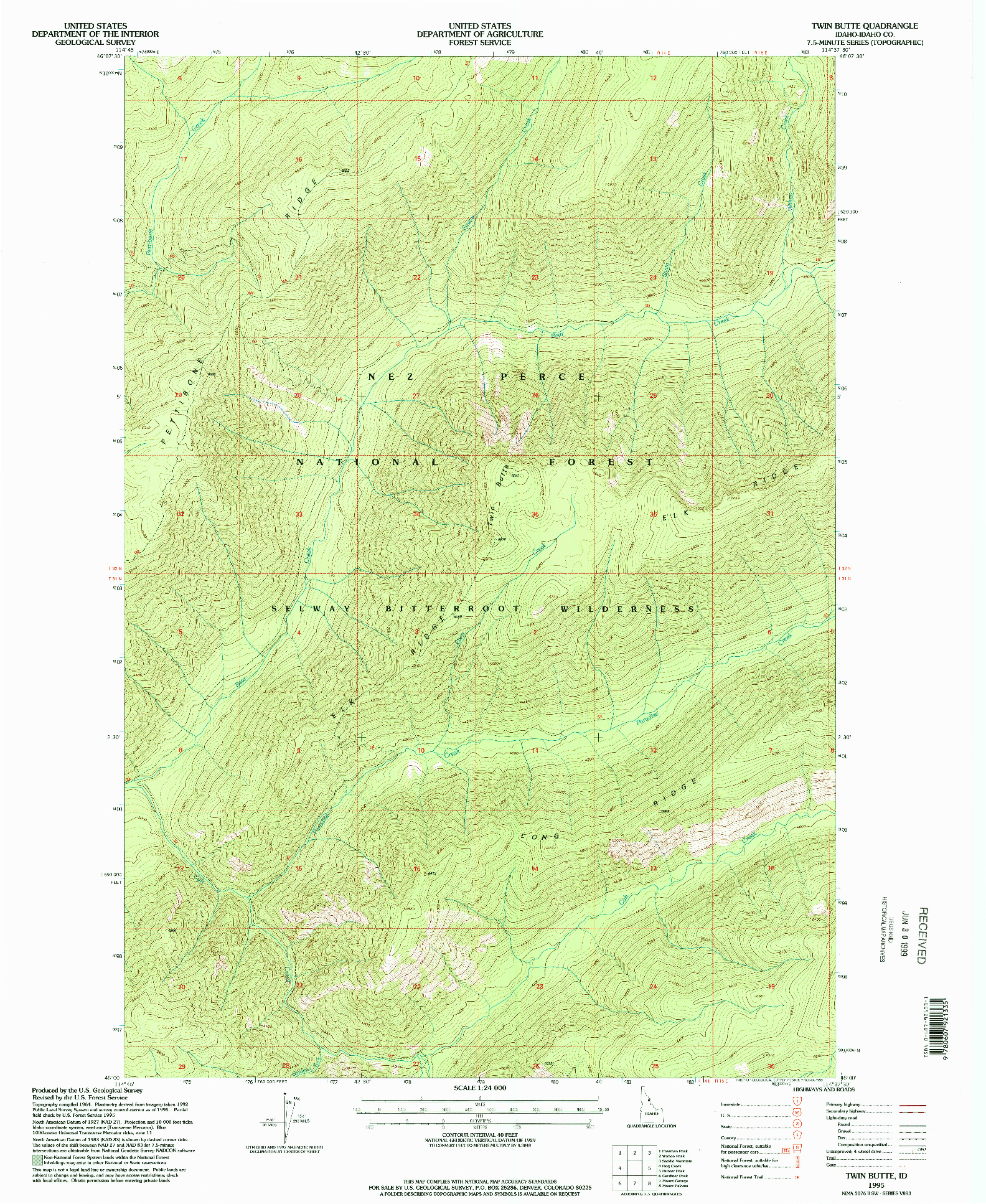 USGS 1:24000-SCALE QUADRANGLE FOR TWIN BUTTE, ID 1995