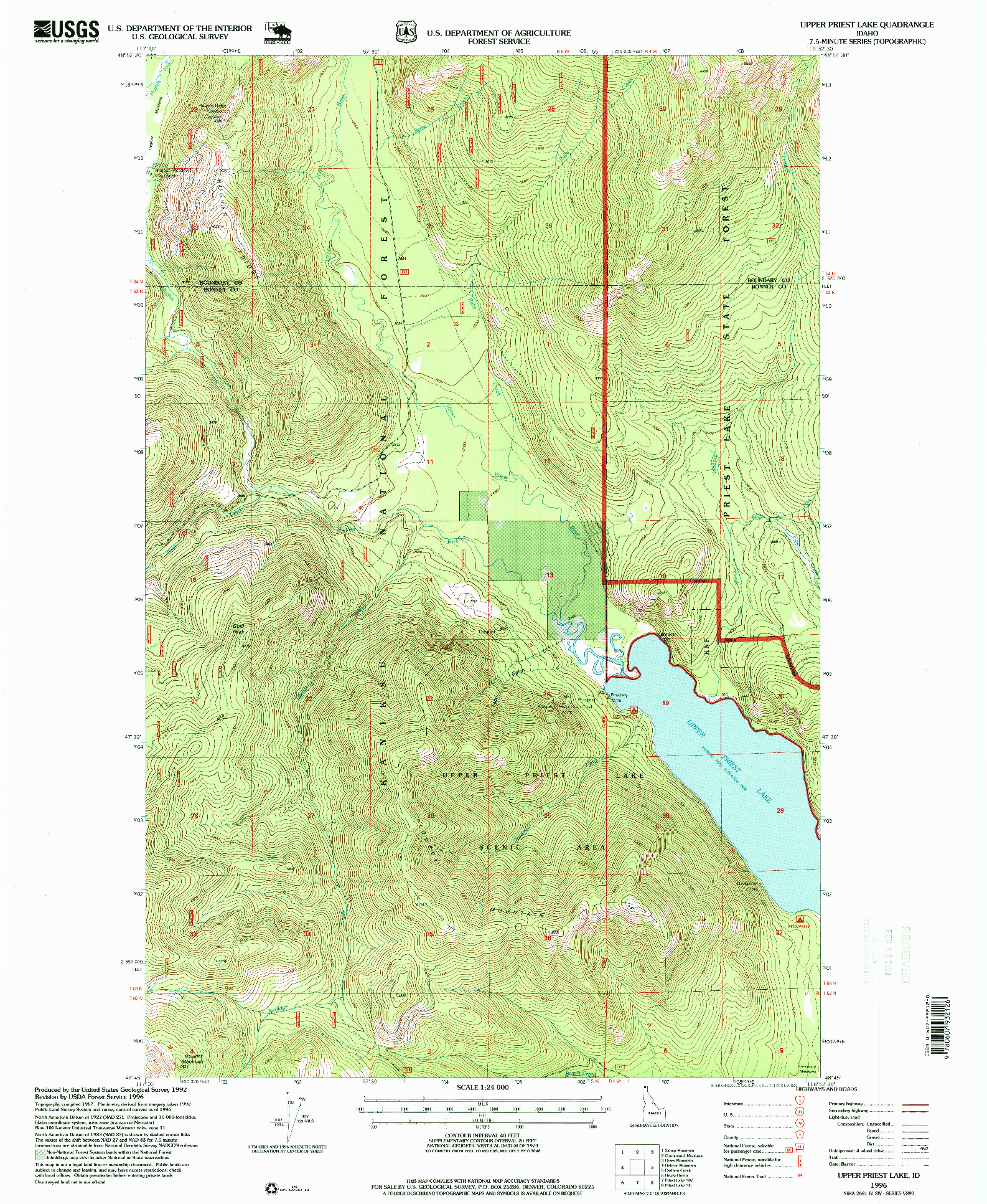 USGS 1:24000-SCALE QUADRANGLE FOR UPPER PRIEST LAKE, ID 1996