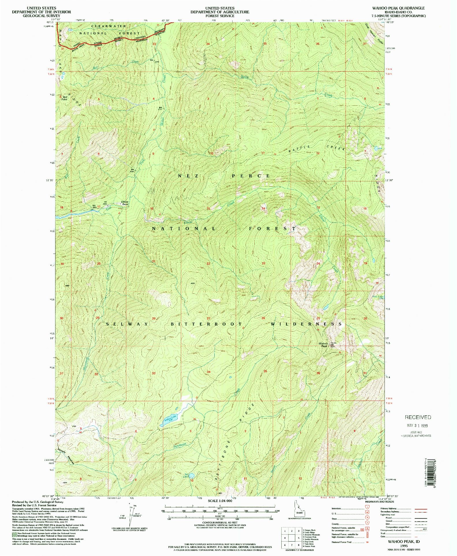 USGS 1:24000-SCALE QUADRANGLE FOR WAHOO PEAK, ID 1995