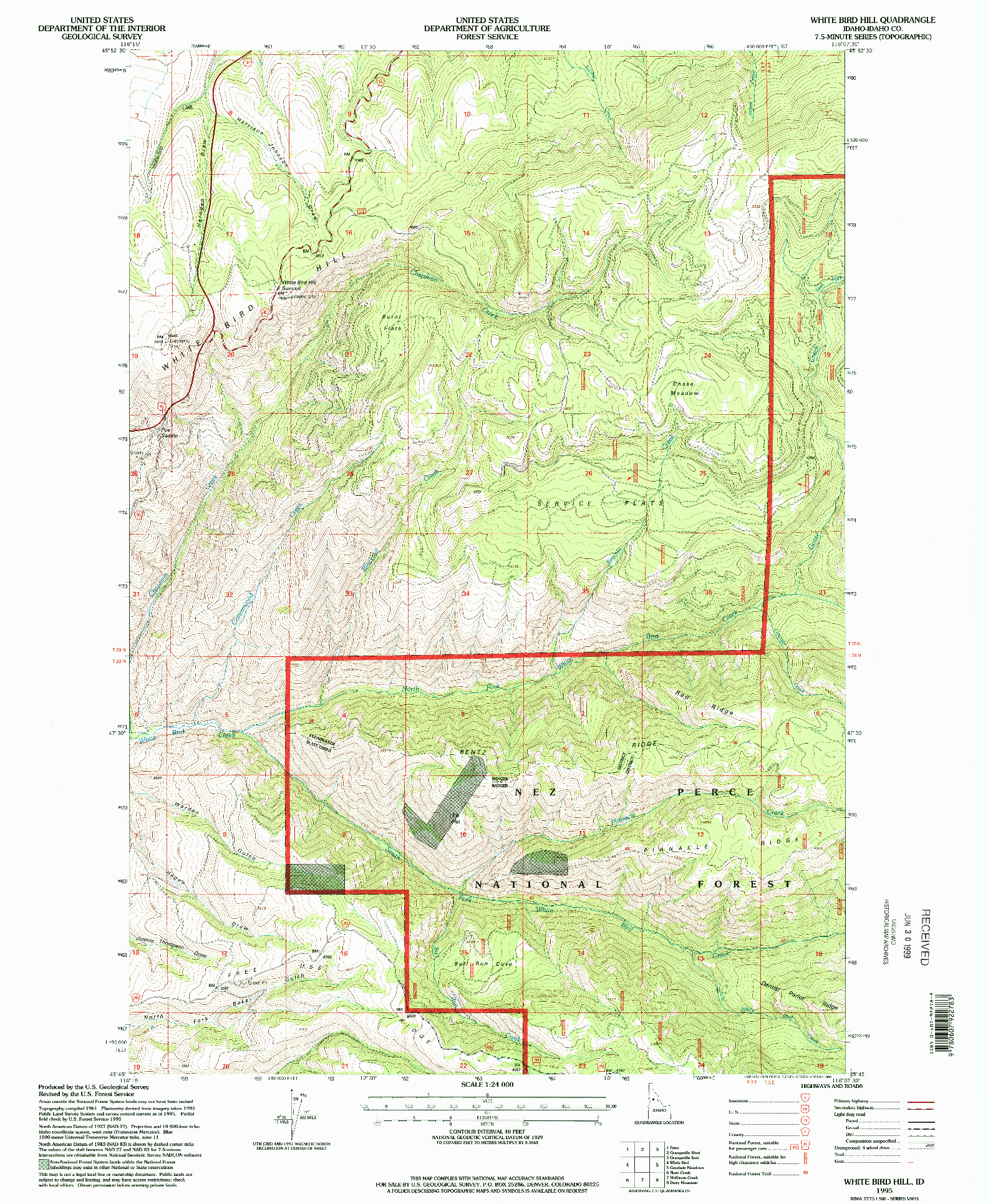USGS 1:24000-SCALE QUADRANGLE FOR WHITE BIRD HILL, ID 1995