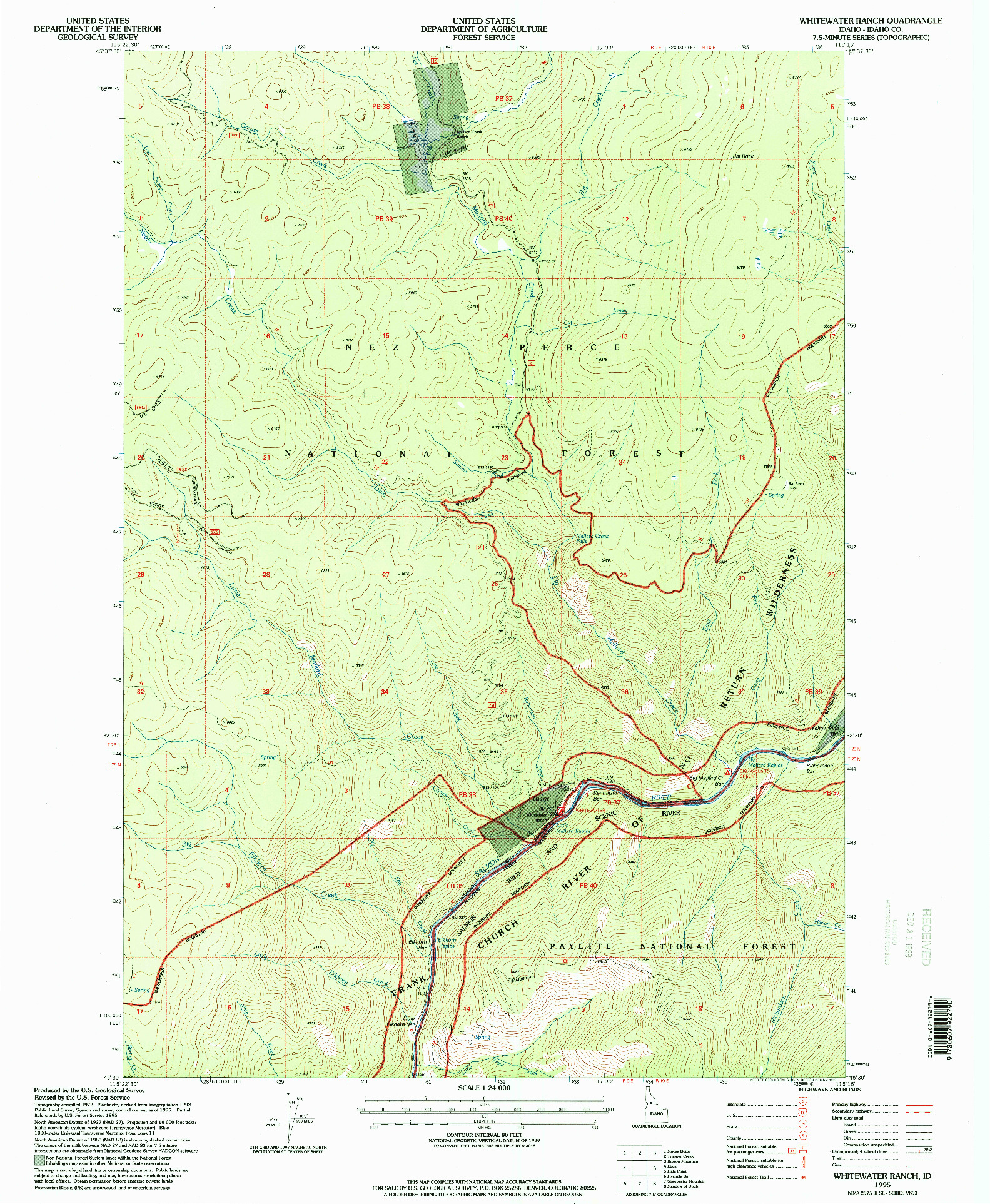 USGS 1:24000-SCALE QUADRANGLE FOR WHITEWATER RANCH, ID 1995