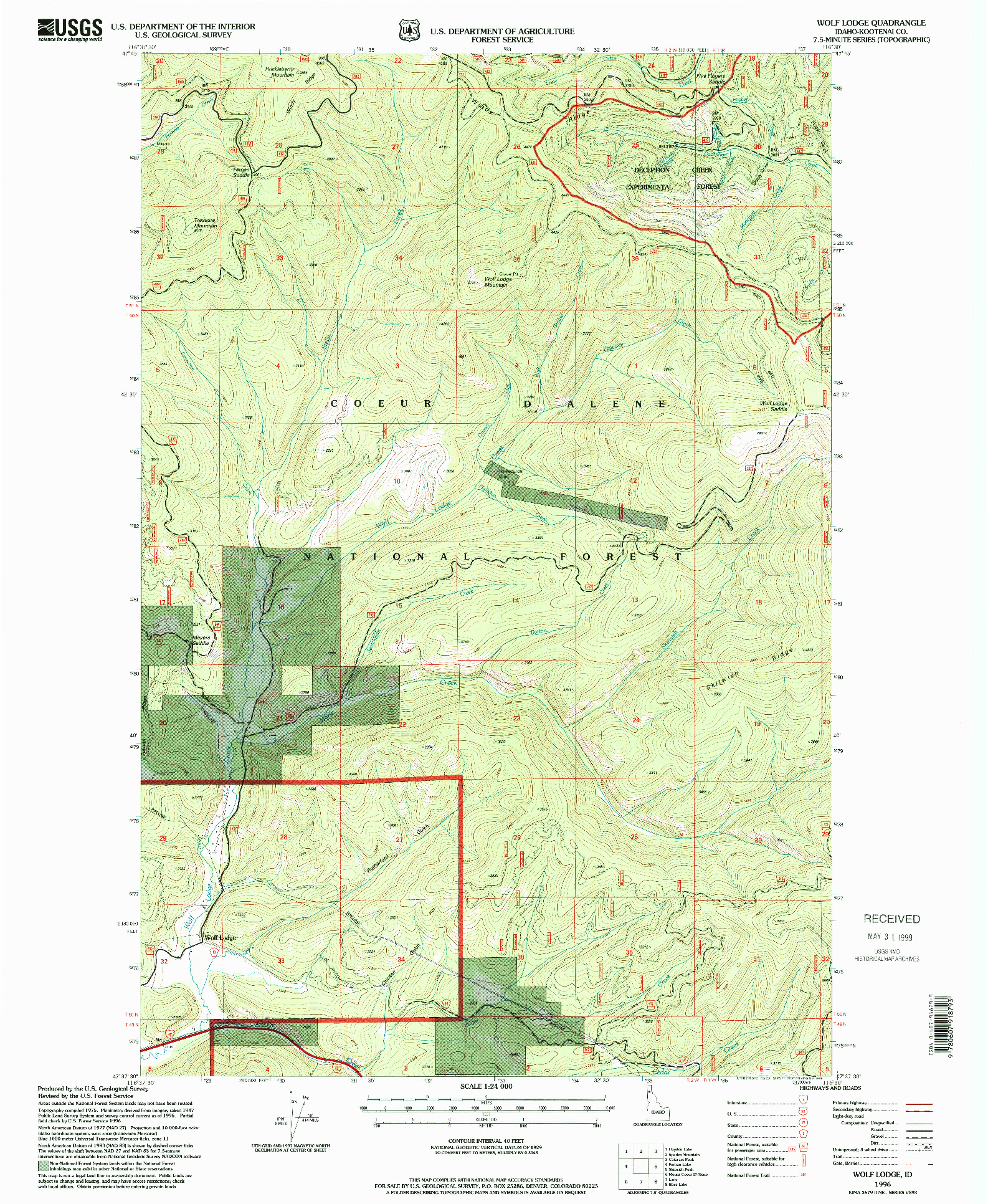 USGS 1:24000-SCALE QUADRANGLE FOR WOLF LODGE, ID 1996