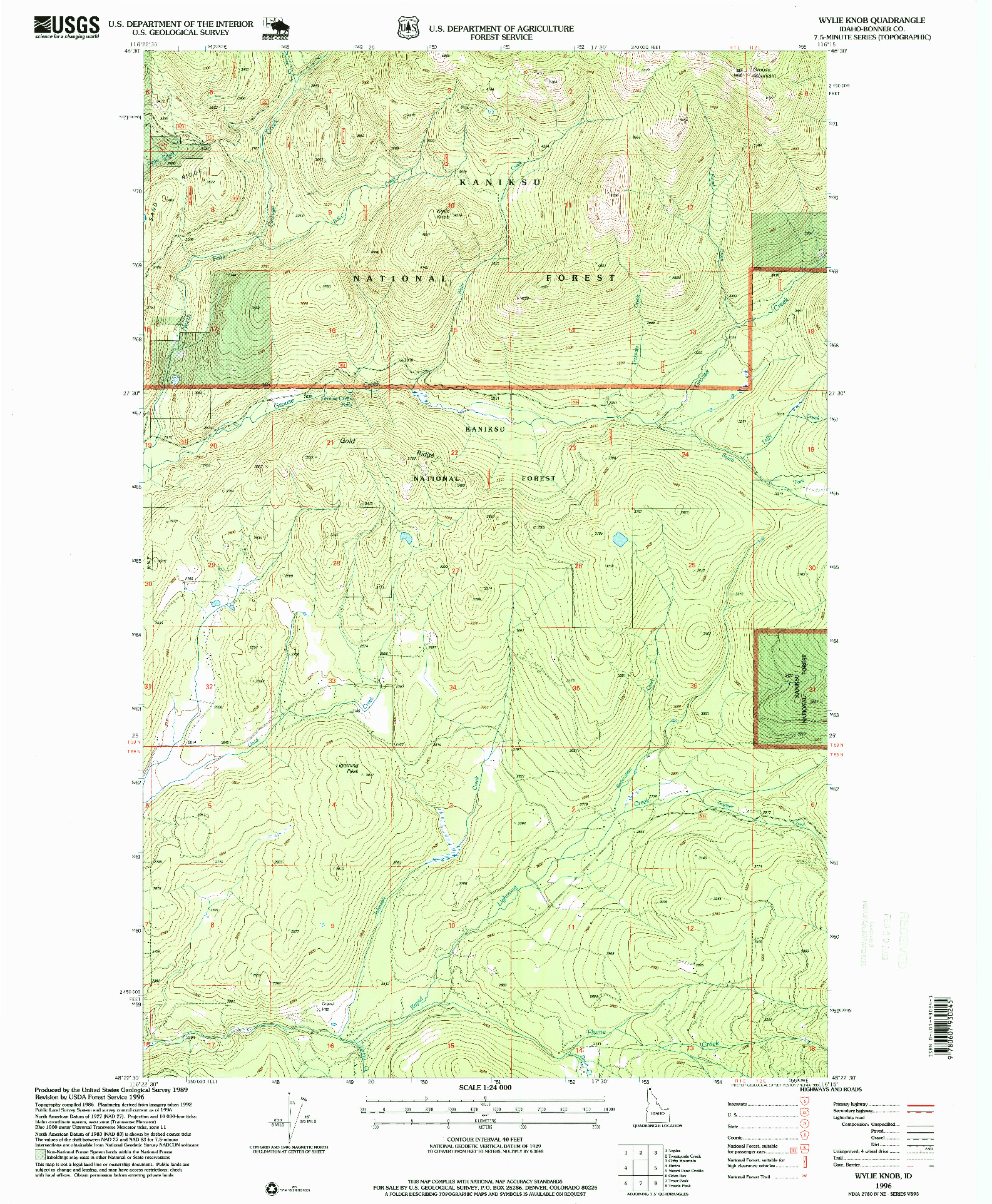 USGS 1:24000-SCALE QUADRANGLE FOR WYLIE KNOB, ID 1996