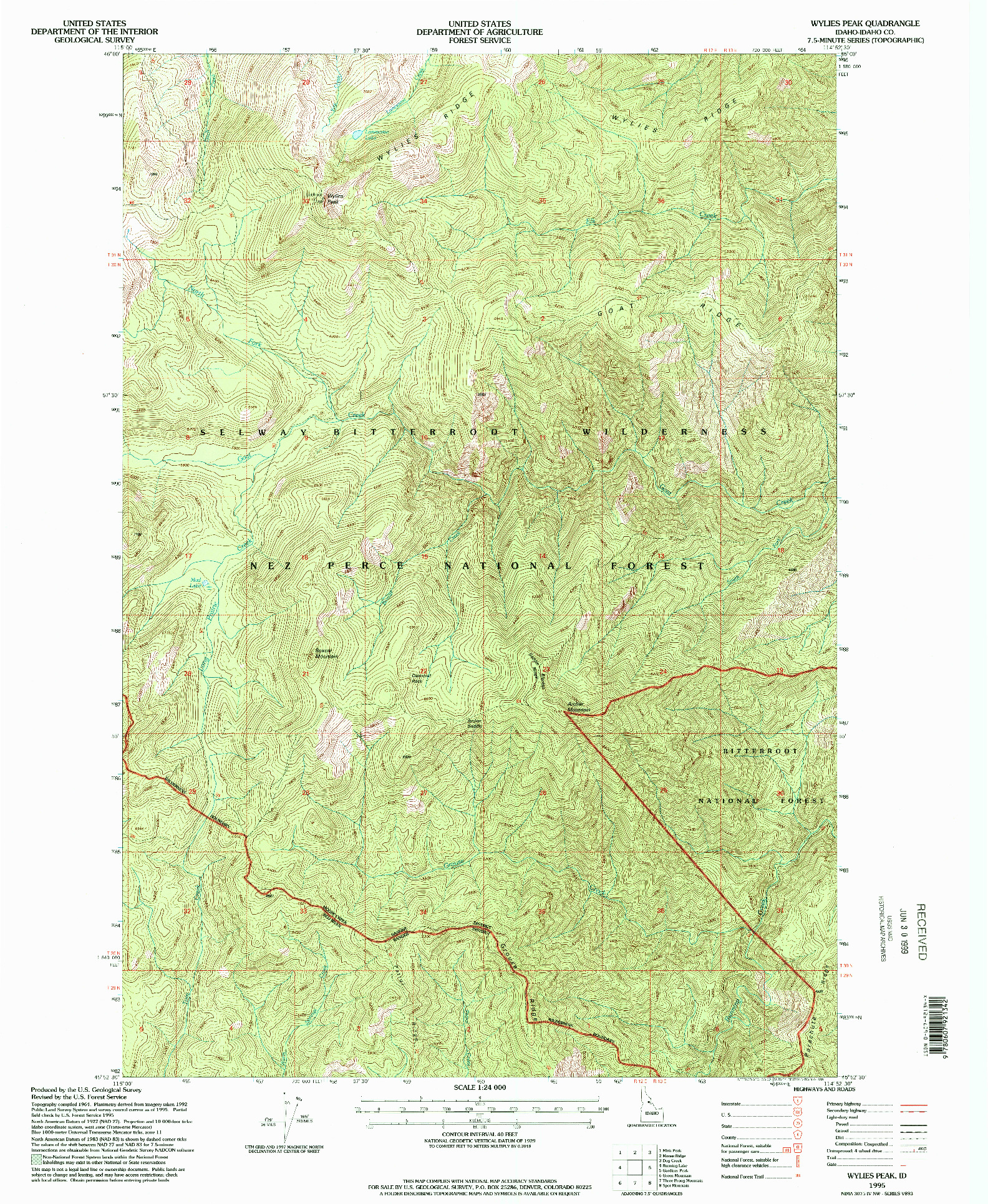 USGS 1:24000-SCALE QUADRANGLE FOR WYLIES PEAK, ID 1995