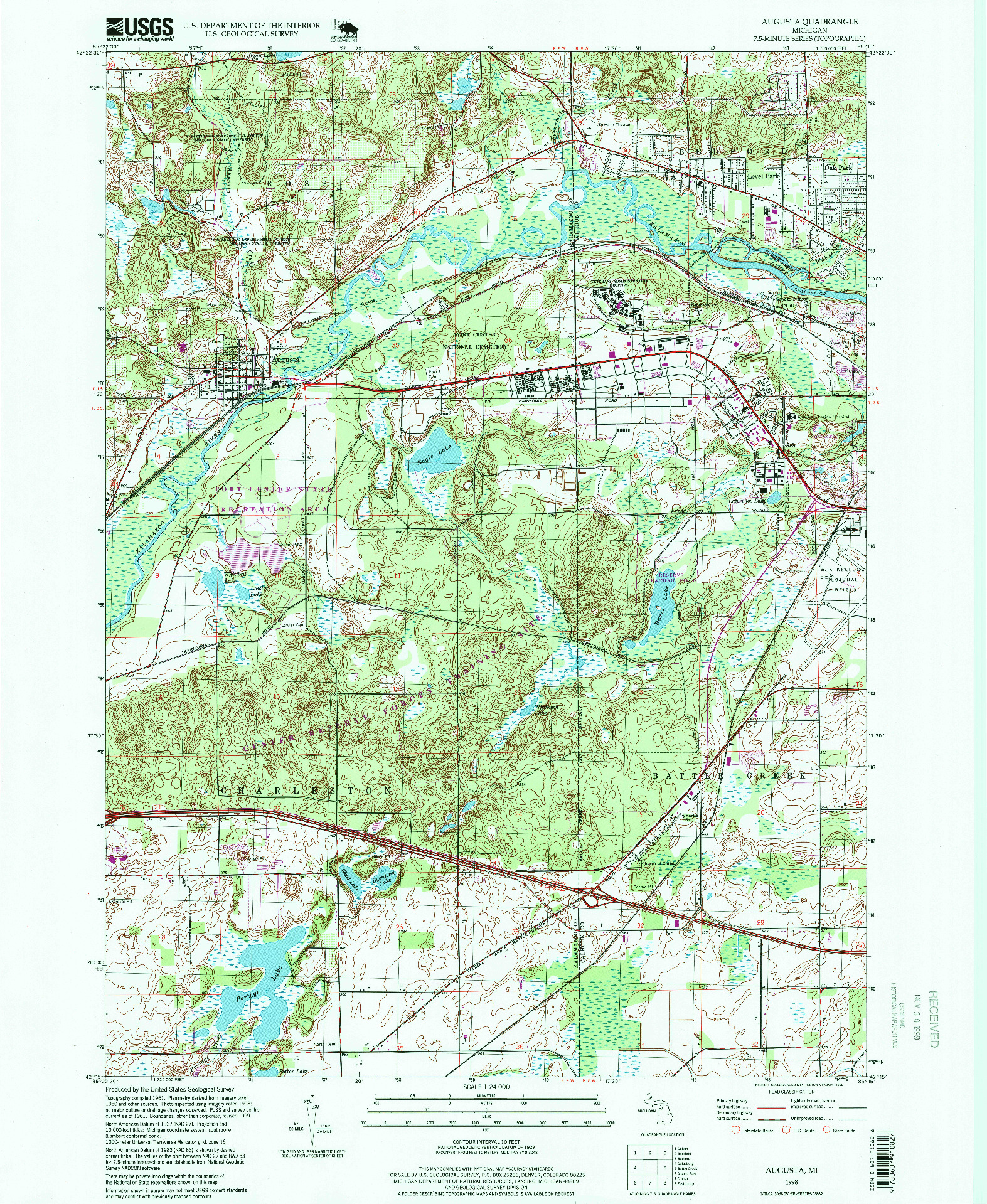 USGS 1:24000-SCALE QUADRANGLE FOR AUGUSTA, MI 1998