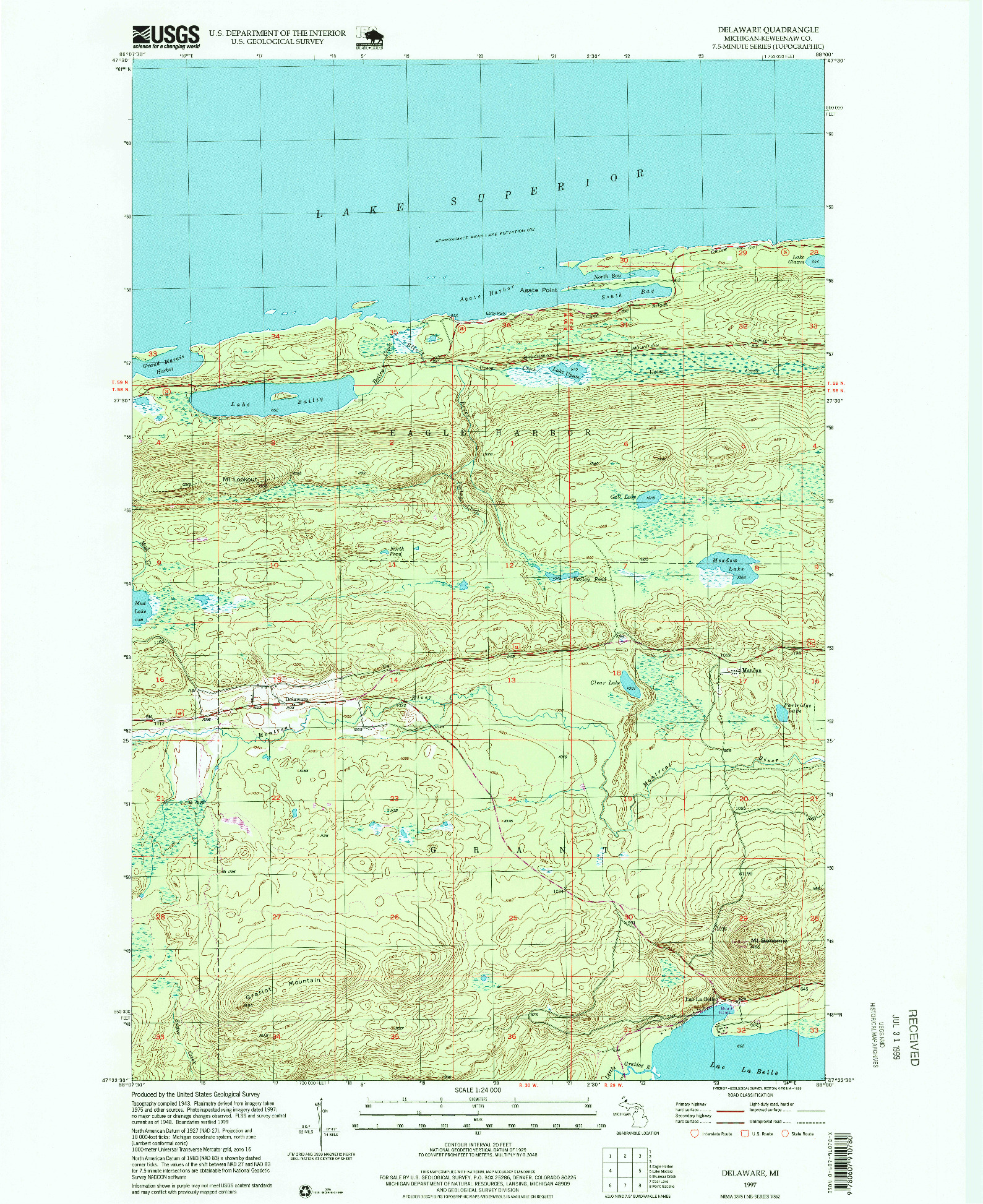 USGS 1:24000-SCALE QUADRANGLE FOR DELAWARE, MI 1997