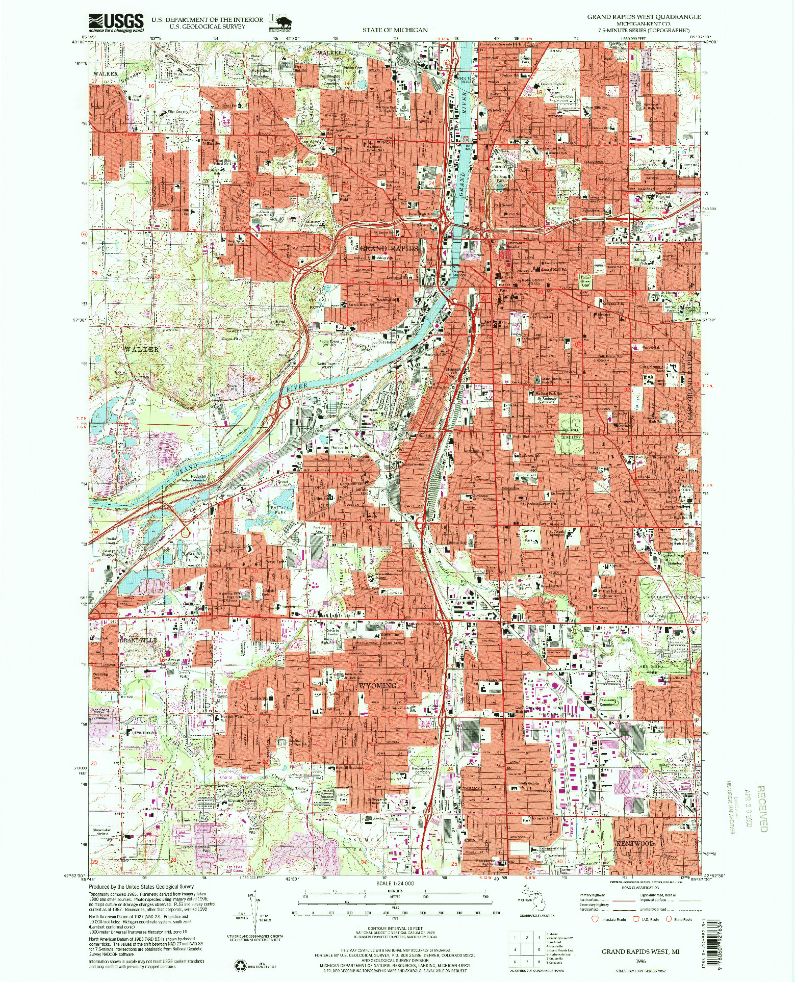 USGS 1:24000-SCALE QUADRANGLE FOR GRAND RAPIDS WEST, MI 1996