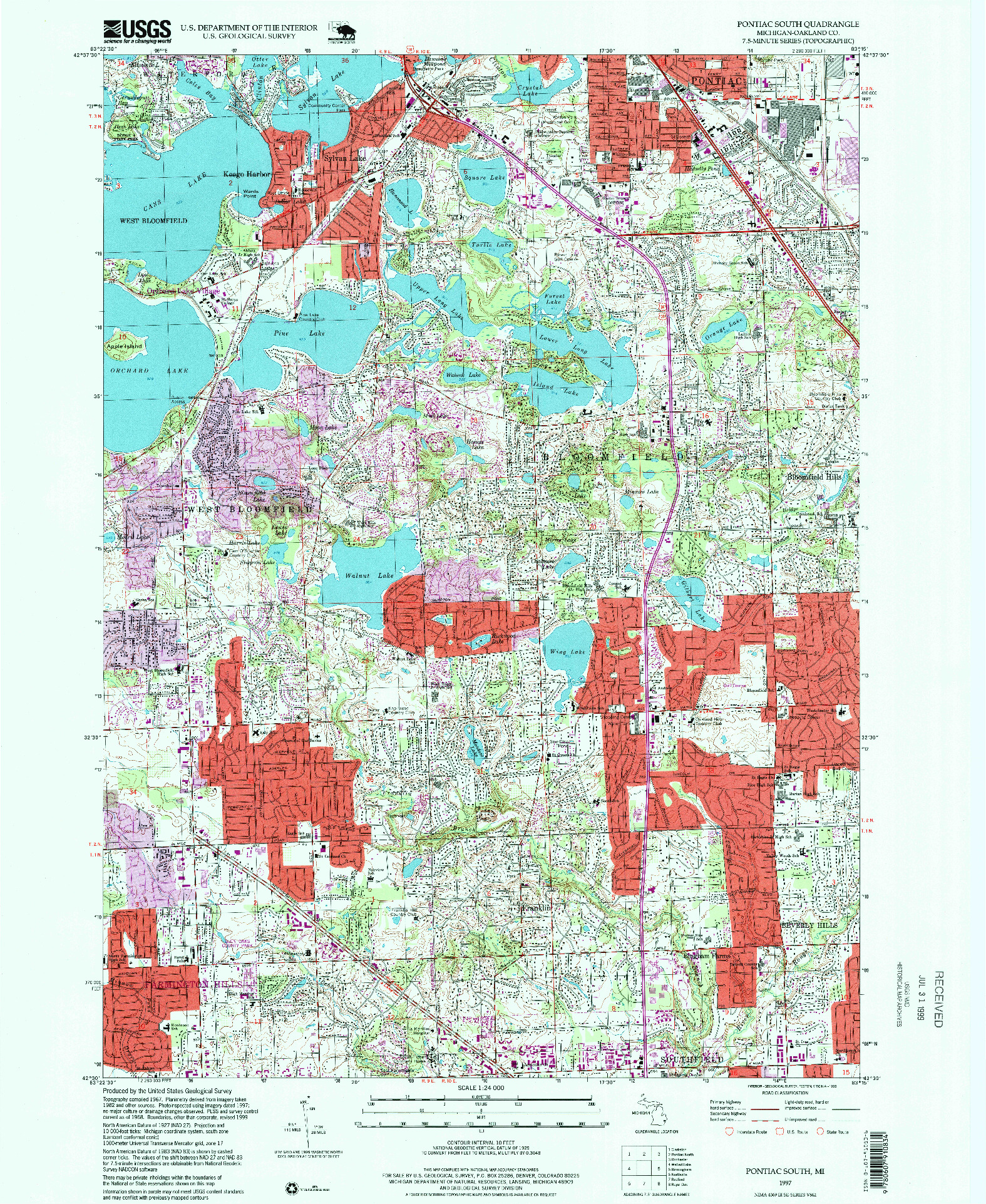 USGS 1:24000-SCALE QUADRANGLE FOR PONTIAC SOUTH, MI 1997