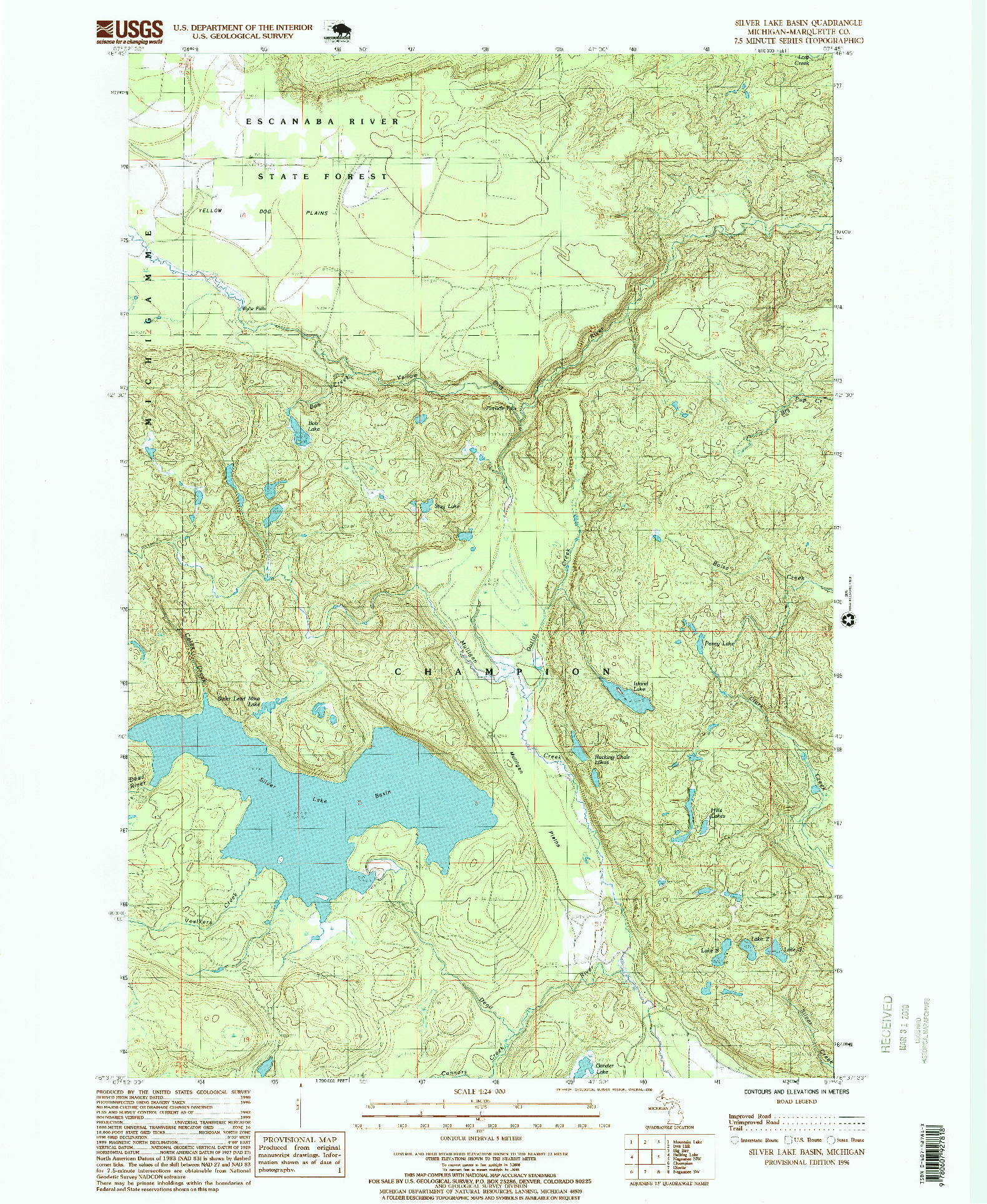 USGS 1:24000-SCALE QUADRANGLE FOR SILVER LAKE BASIN, MI 1996