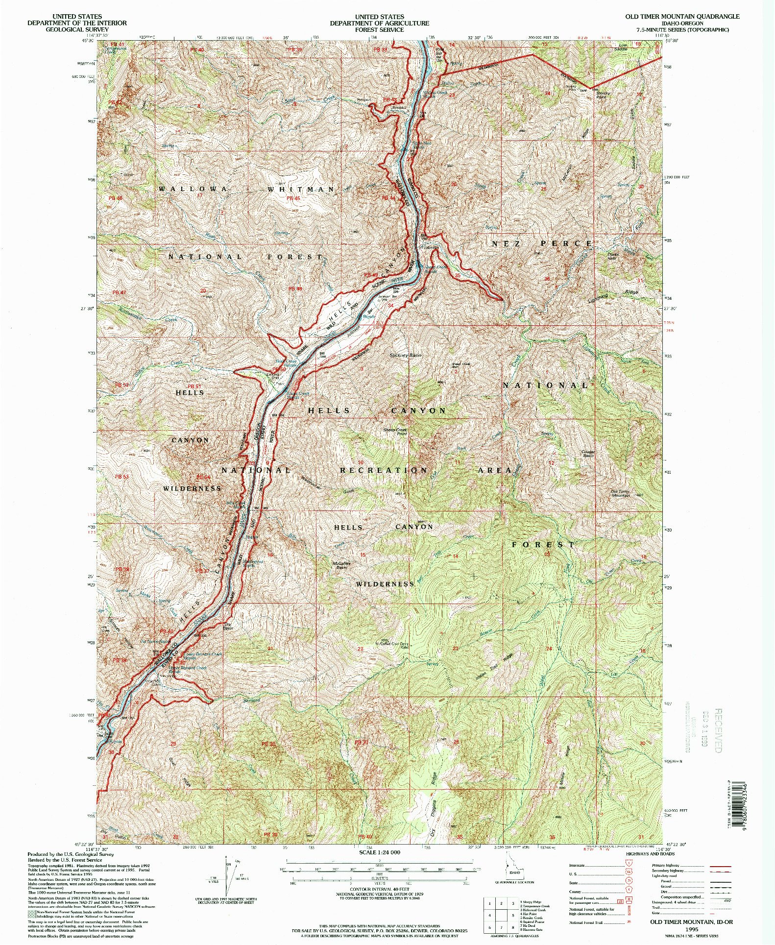 USGS 1:24000-SCALE QUADRANGLE FOR OLD TIMER MOUNTAIN, ID 1995