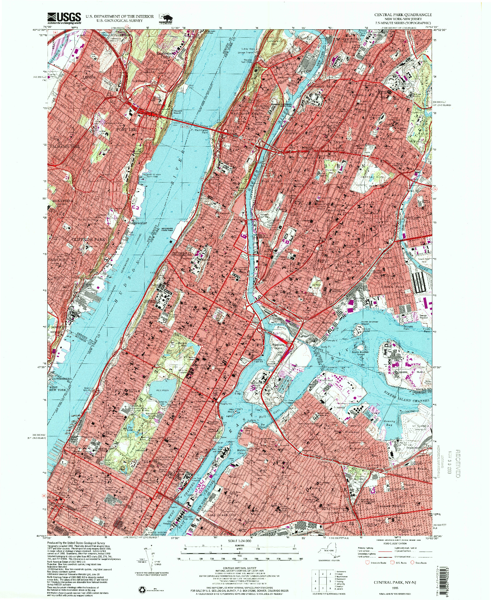 USGS 1:24000-SCALE QUADRANGLE FOR CENTRAL PARK, NY 1995