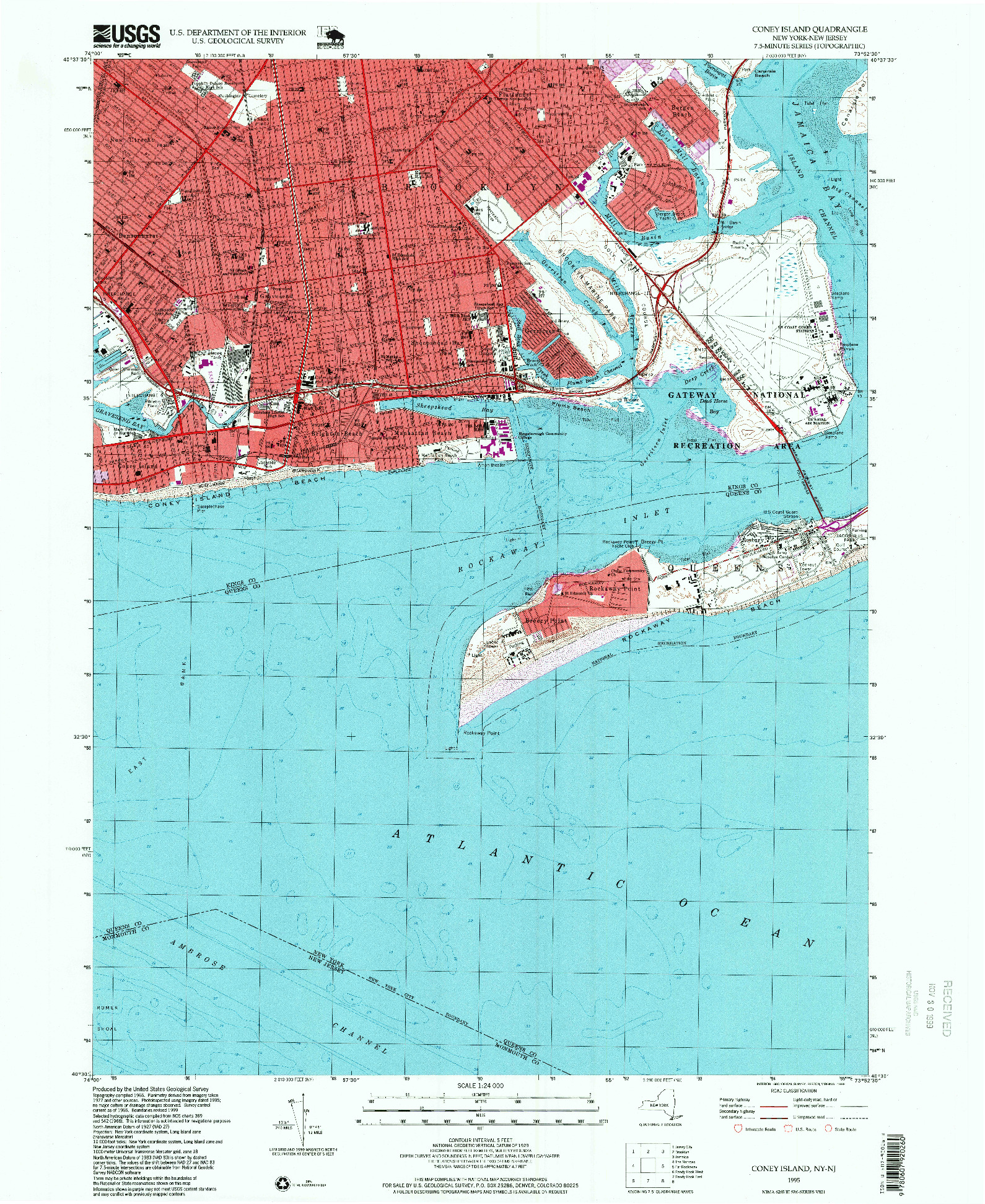USGS 1:24000-SCALE QUADRANGLE FOR CONEY ISLAND, NY 1995