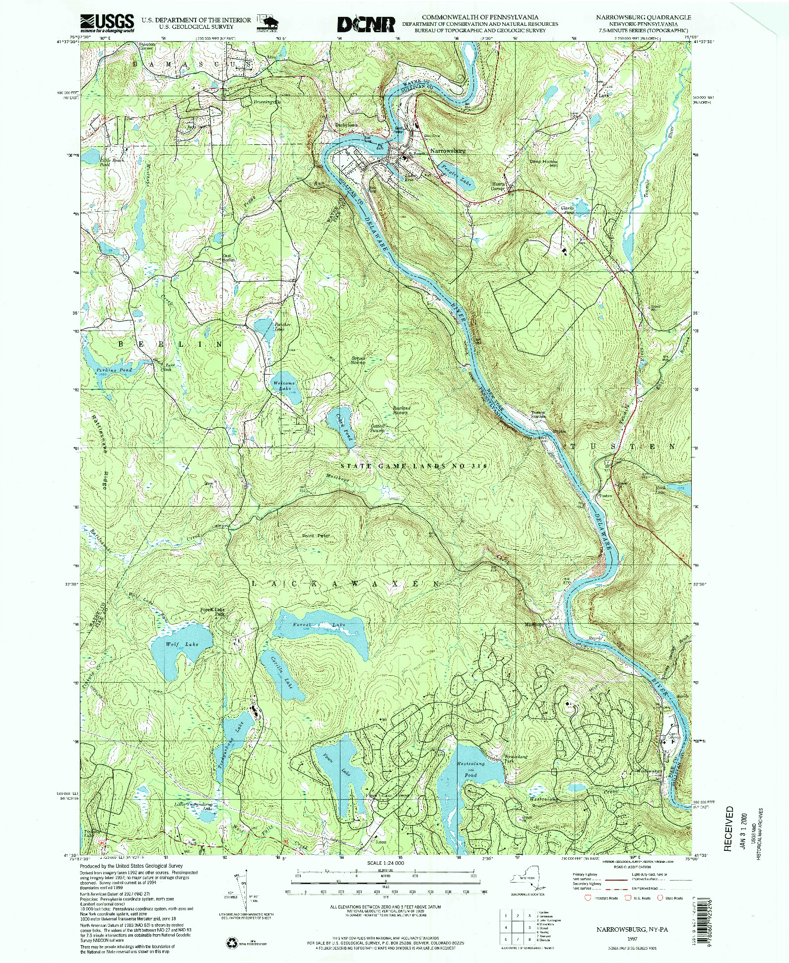 USGS 1:24000-SCALE QUADRANGLE FOR NARROWSBURG, NY 1997