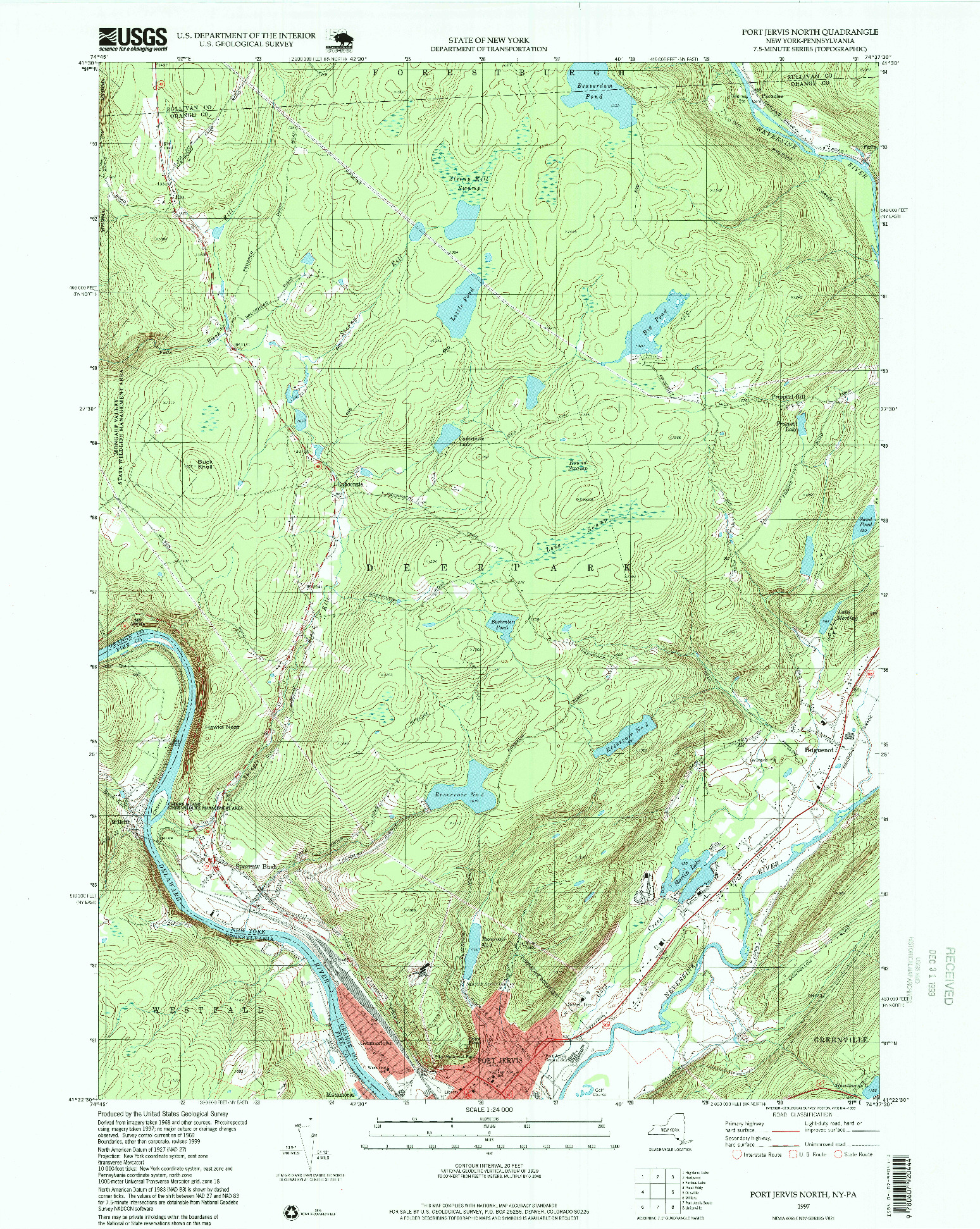 USGS 1:24000-SCALE QUADRANGLE FOR PORT JERVIS NORTH, NY 1997