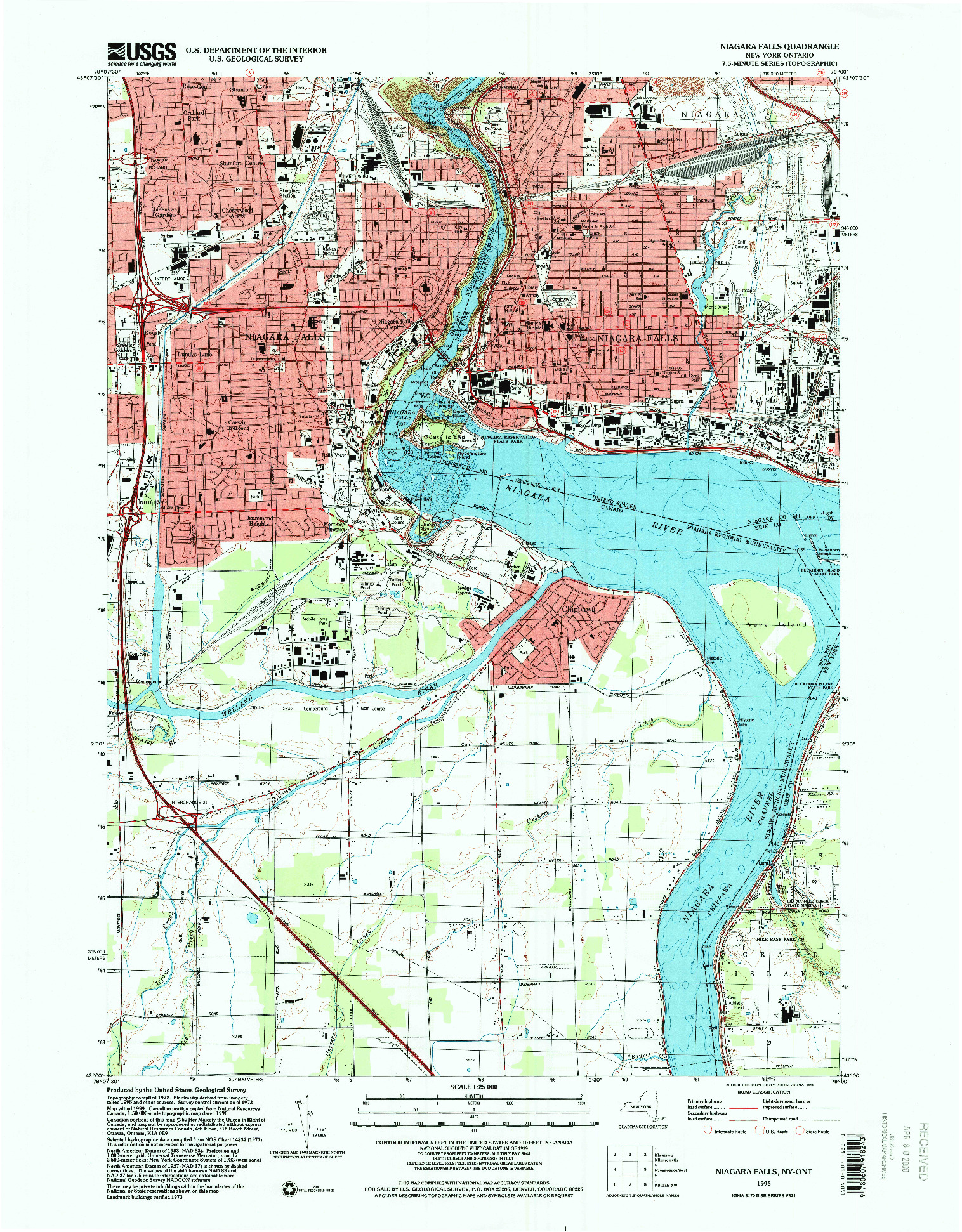 USGS 1:25000-SCALE QUADRANGLE FOR NIAGARA FALLS, NY 1995