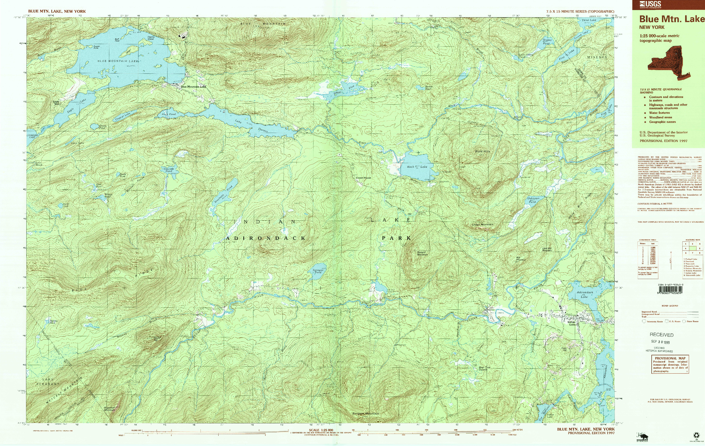 USGS 1:25000-SCALE QUADRANGLE FOR BLUE MTN LAKE, NY 1997