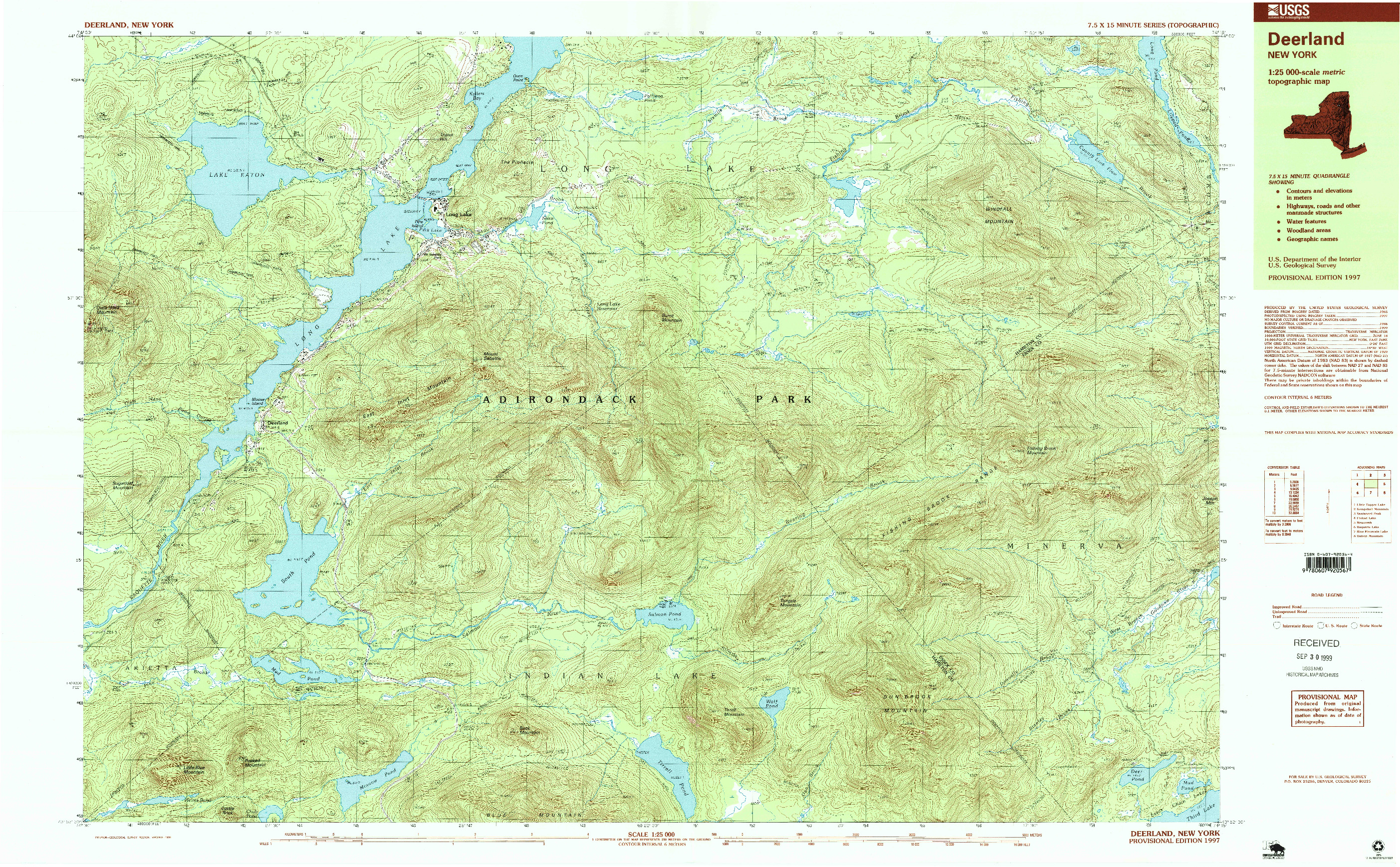 USGS 1:25000-SCALE QUADRANGLE FOR DEERLAND, NY 1997