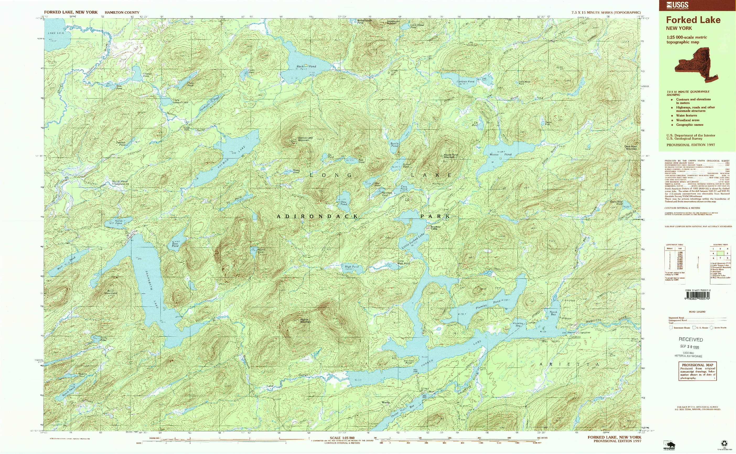 USGS 1:25000-SCALE QUADRANGLE FOR FORKED LAKE, NY 1997
