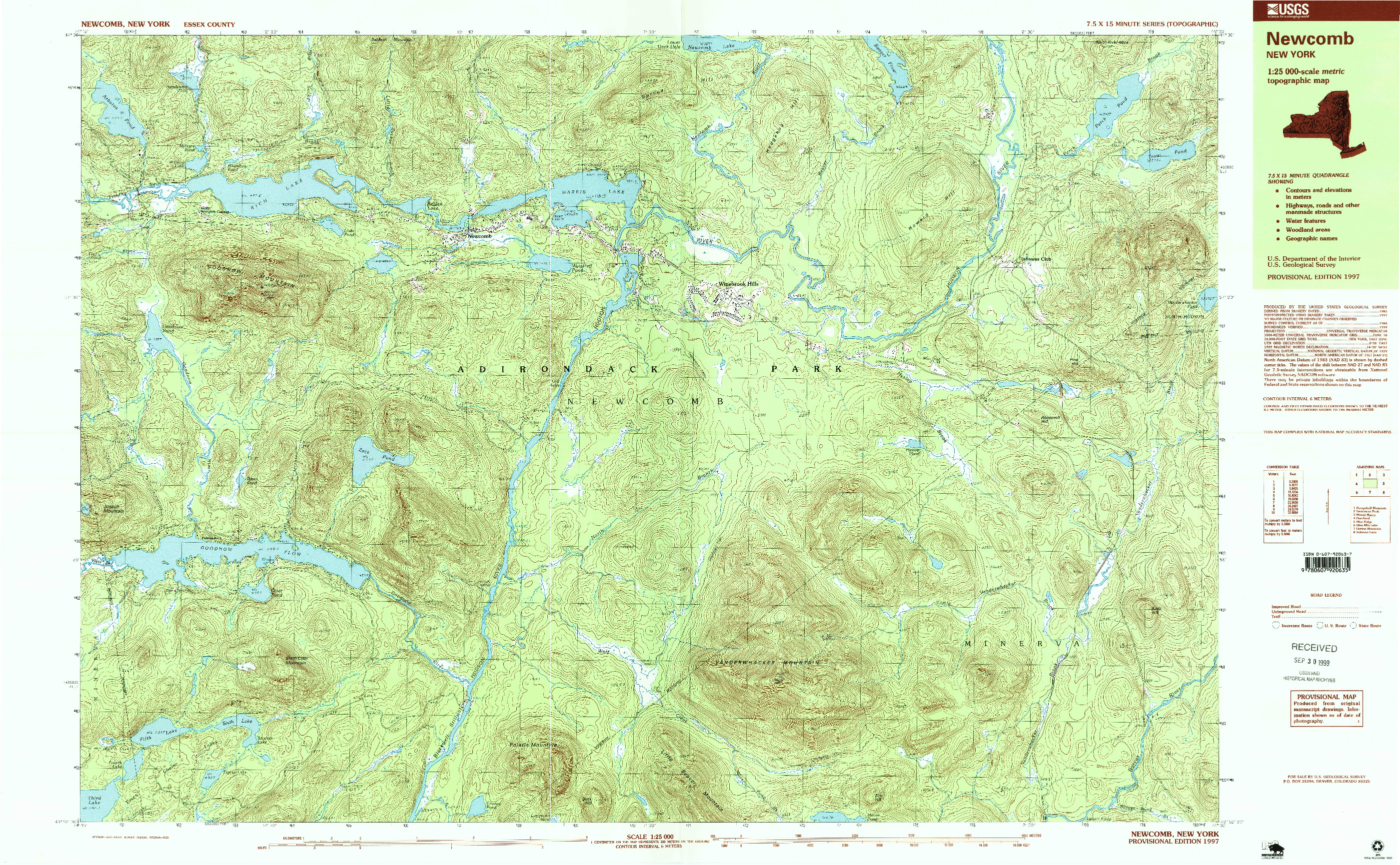 USGS 1:25000-SCALE QUADRANGLE FOR NEWCOMB, NY 1997