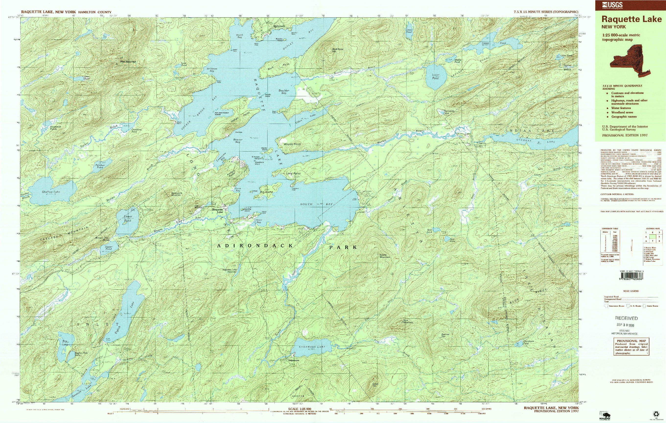 USGS 1:25000-SCALE QUADRANGLE FOR RAQUETTE LAKE, NY 1997