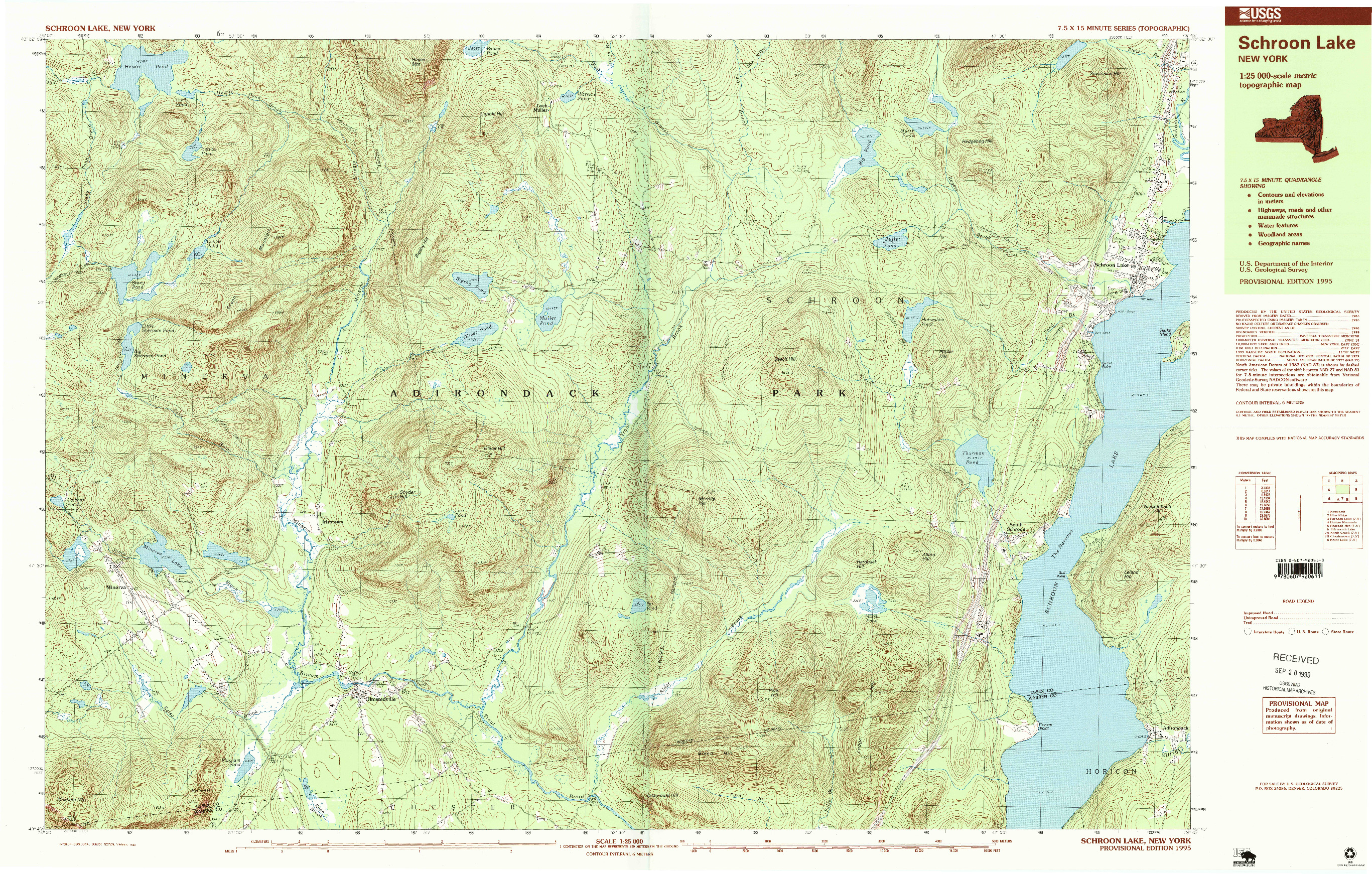 USGS 1:25000-SCALE QUADRANGLE FOR SCHROON LAKE, NY 1995