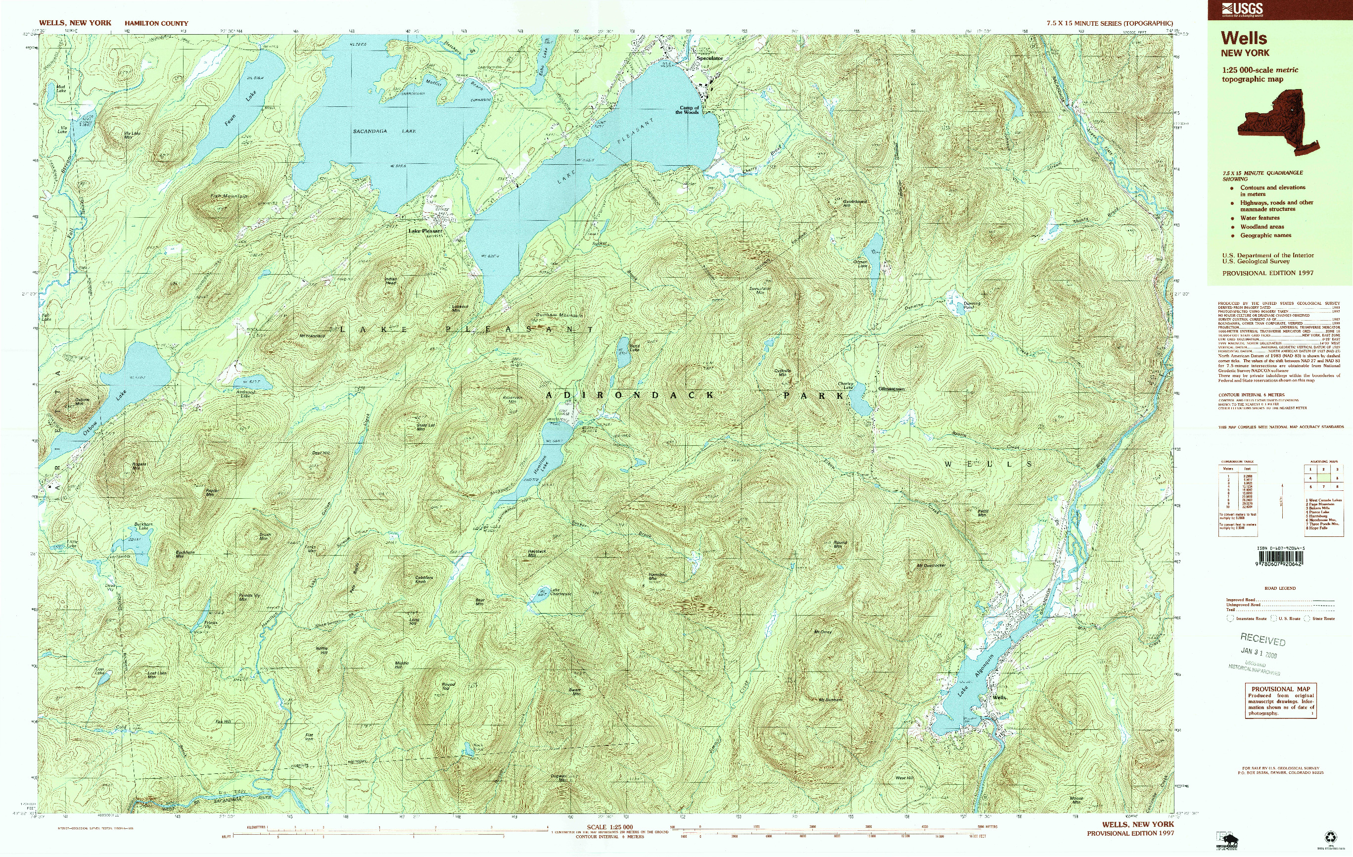 USGS 1:25000-SCALE QUADRANGLE FOR WELLS, NY 1997
