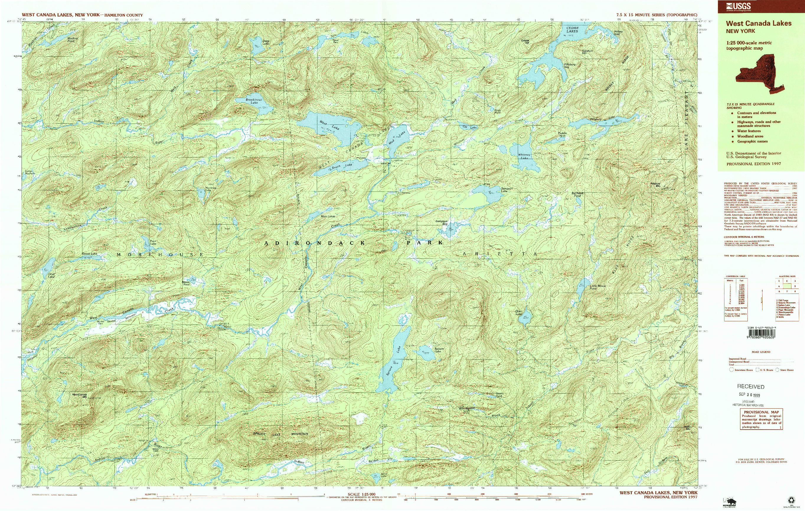 USGS 1:25000-SCALE QUADRANGLE FOR WEST CANADA LAKES, NY 1997