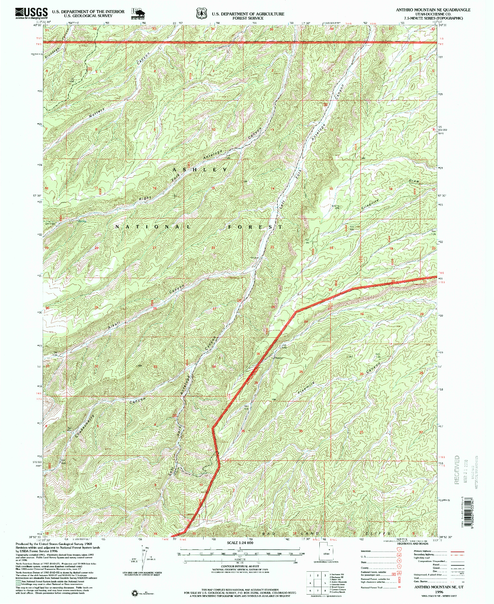 USGS 1:24000-SCALE QUADRANGLE FOR ANTHRO MOUNTAIN NE, UT 1996