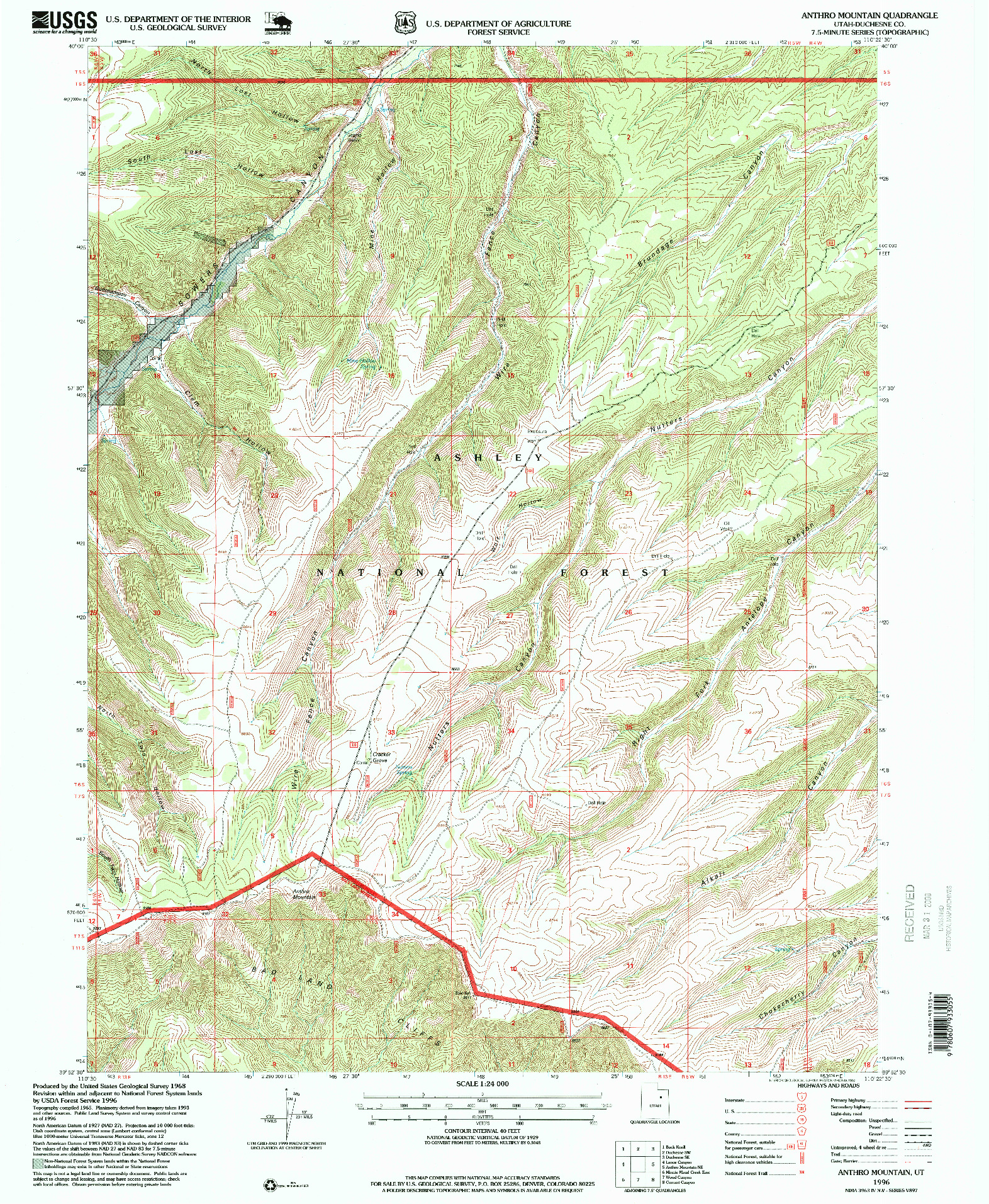 USGS 1:24000-SCALE QUADRANGLE FOR ANTHRO MOUNTAIN, UT 1996