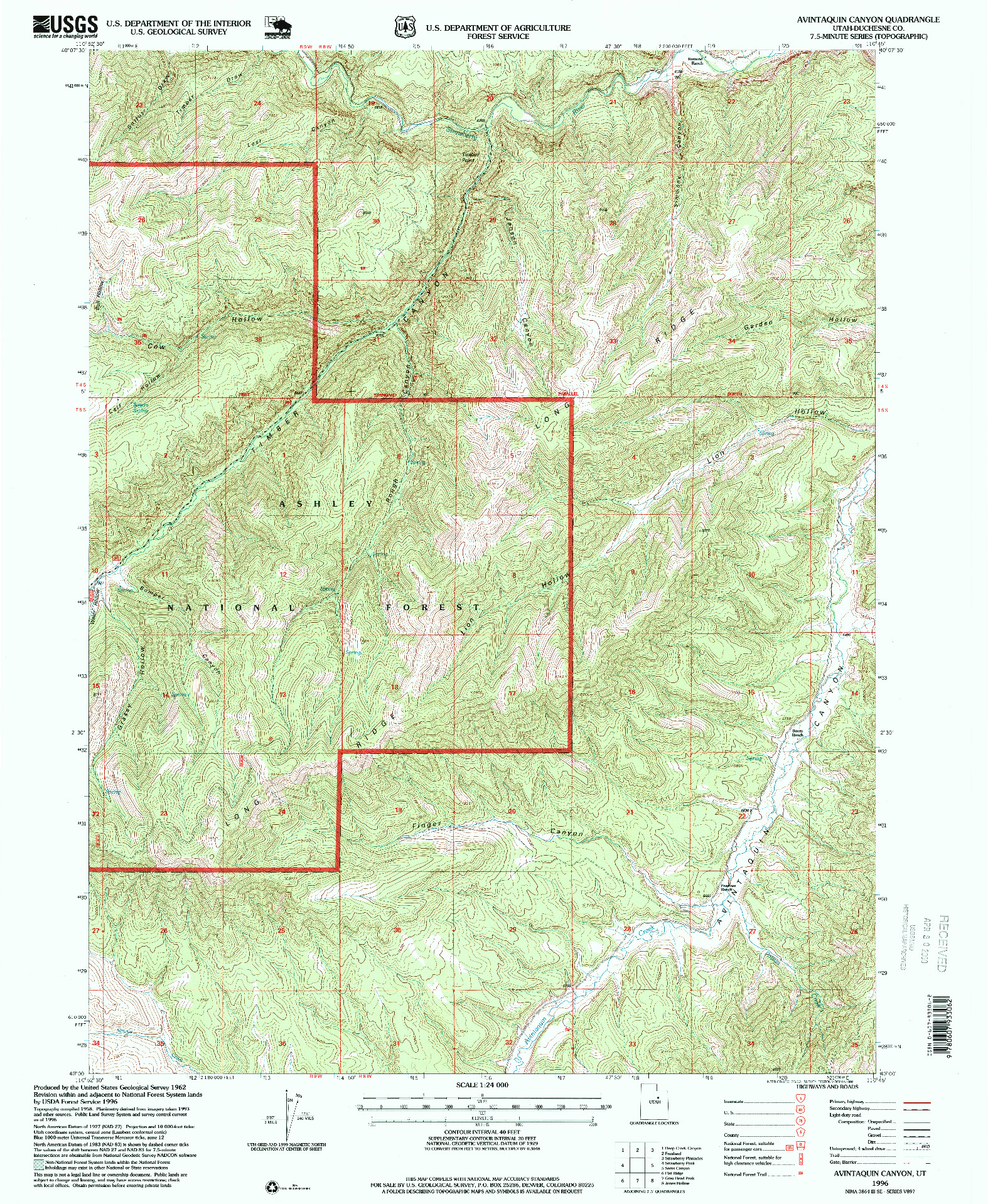 USGS 1:24000-SCALE QUADRANGLE FOR AVINTAQUIN CANYON, UT 1996