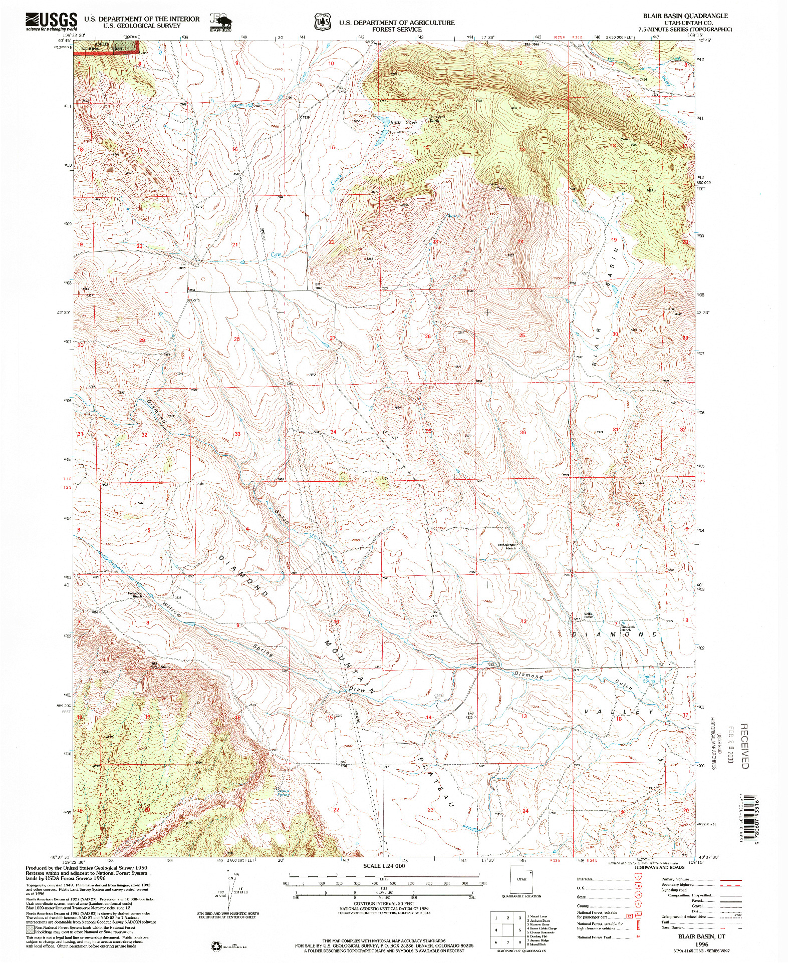 USGS 1:24000-SCALE QUADRANGLE FOR BLAIR BASIN, UT 1996