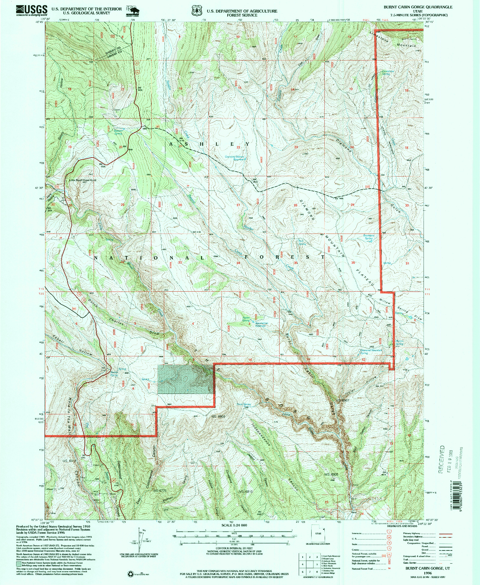 USGS 1:24000-SCALE QUADRANGLE FOR BURNT CABIN GORGE, UT 1996