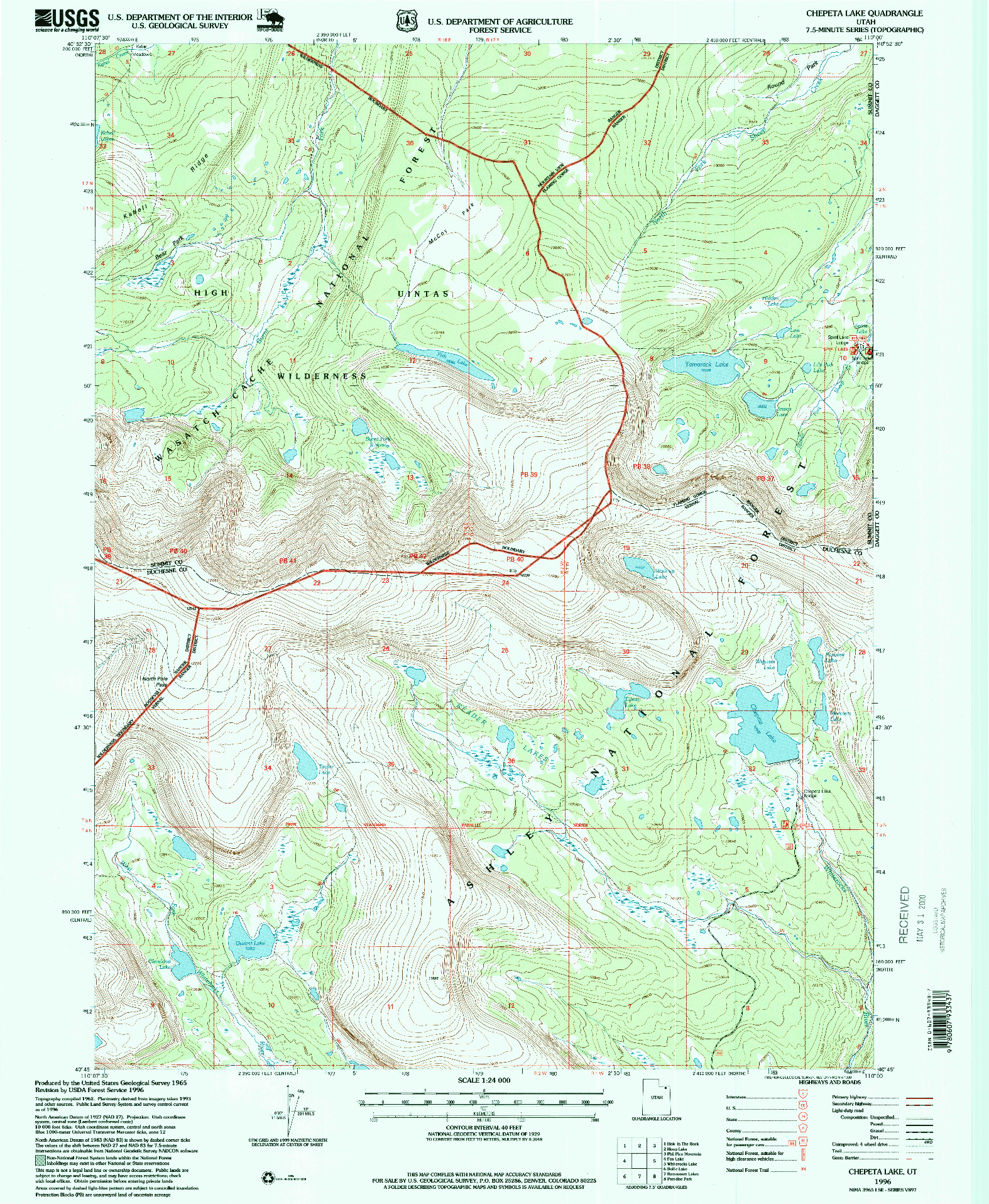 USGS 1:24000-SCALE QUADRANGLE FOR CHEPETA LAKE, UT 1996
