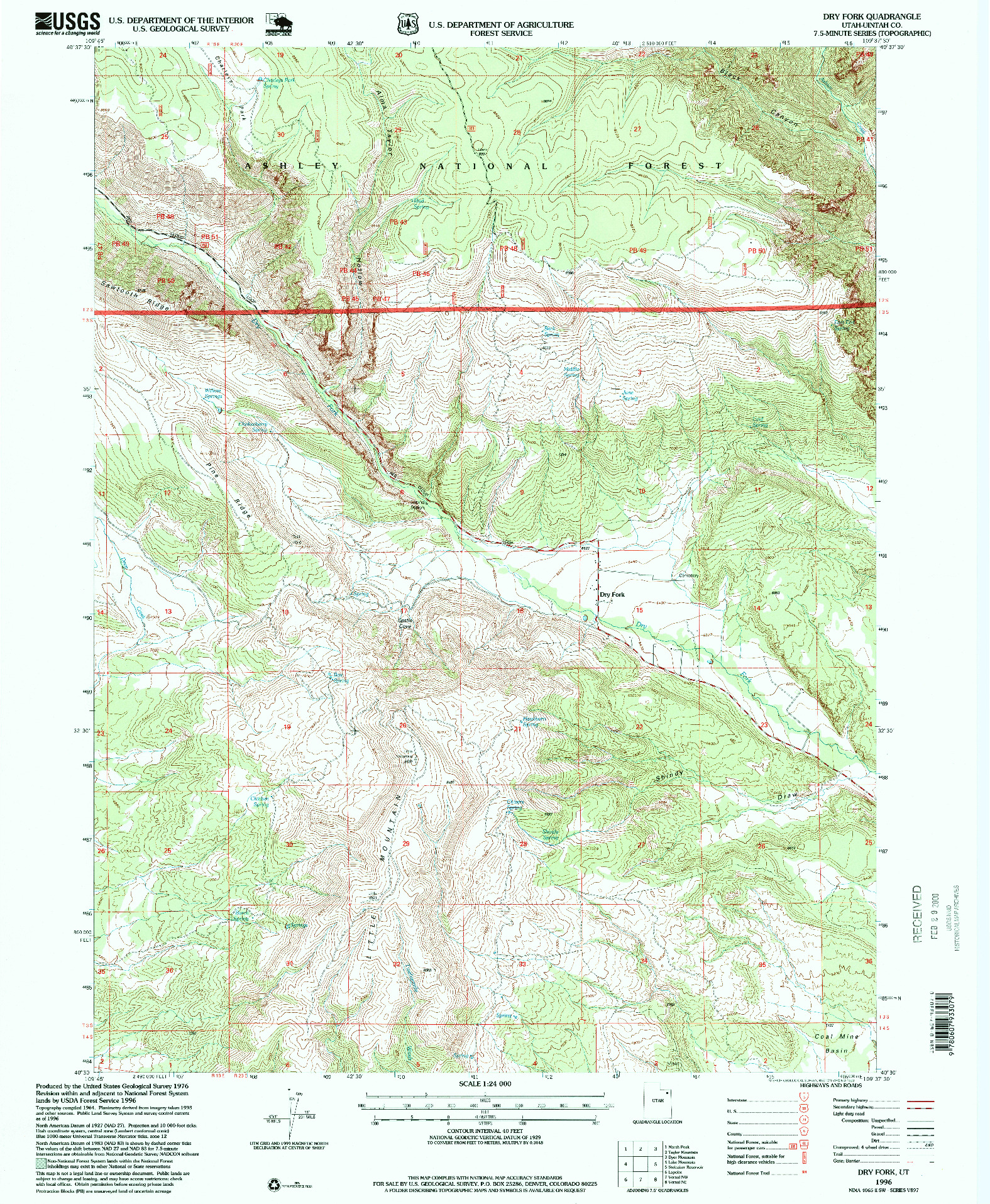 USGS 1:24000-SCALE QUADRANGLE FOR DRY FORK, UT 1996