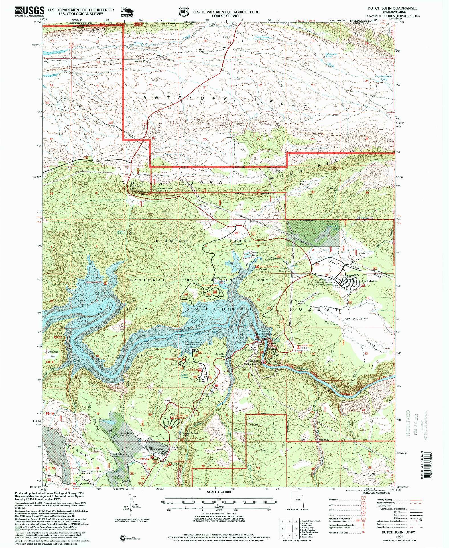 USGS 1:24000-SCALE QUADRANGLE FOR DUTCH JOHN, UT 1996
