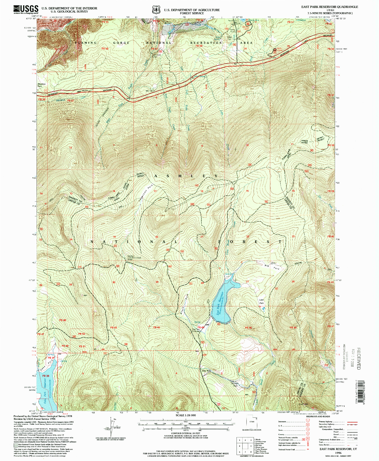 USGS 1:24000-SCALE QUADRANGLE FOR EAST PARK RESERVOIR, UT 1996