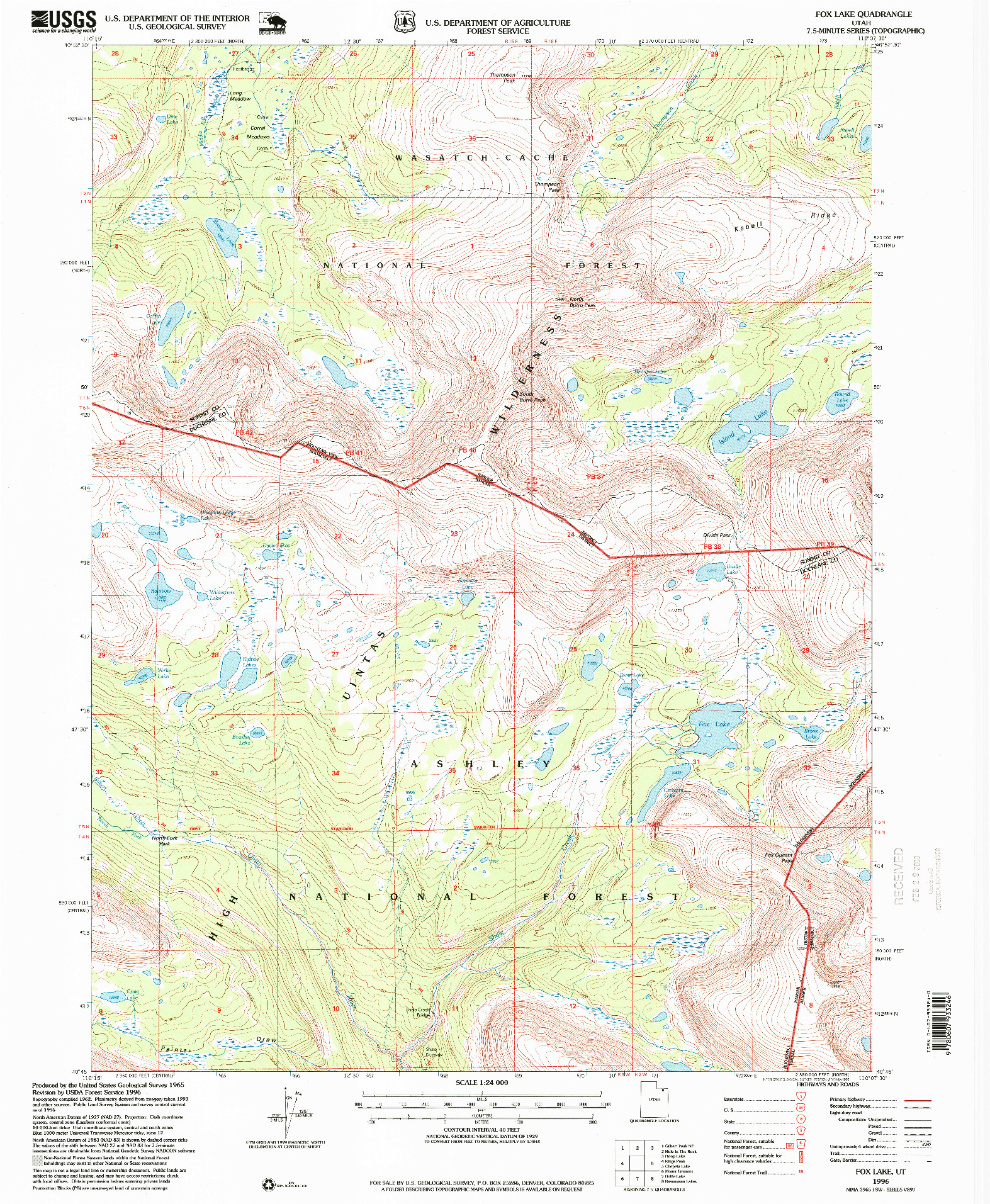 USGS 1:24000-SCALE QUADRANGLE FOR FOX LAKE, UT 1996