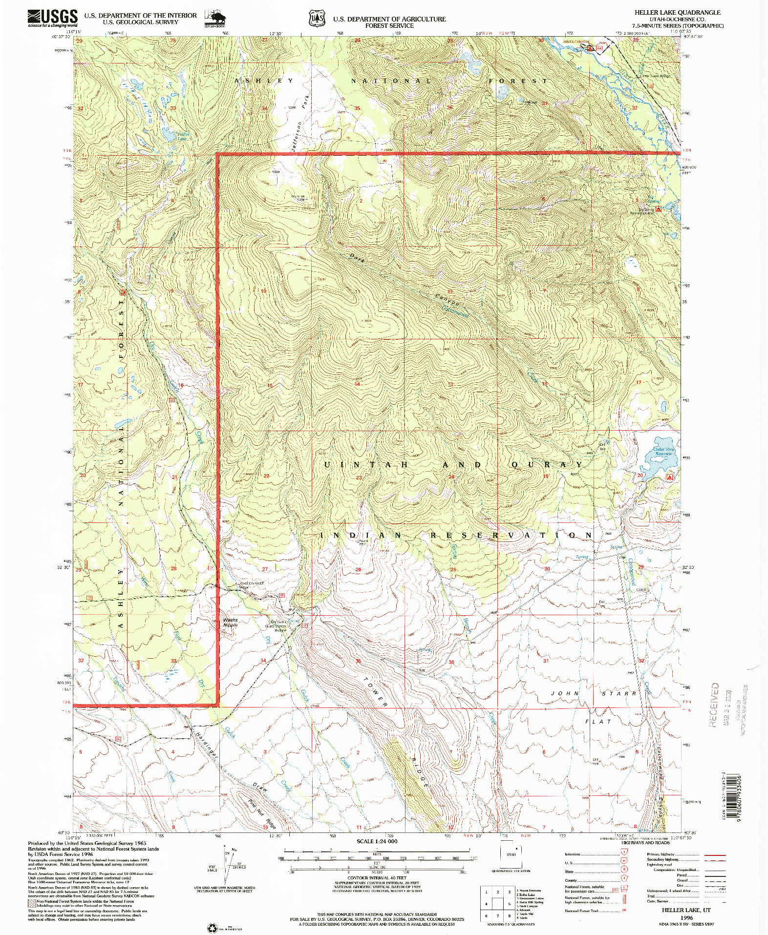 USGS 1:24000-SCALE QUADRANGLE FOR HELLER LAKE, UT 1996