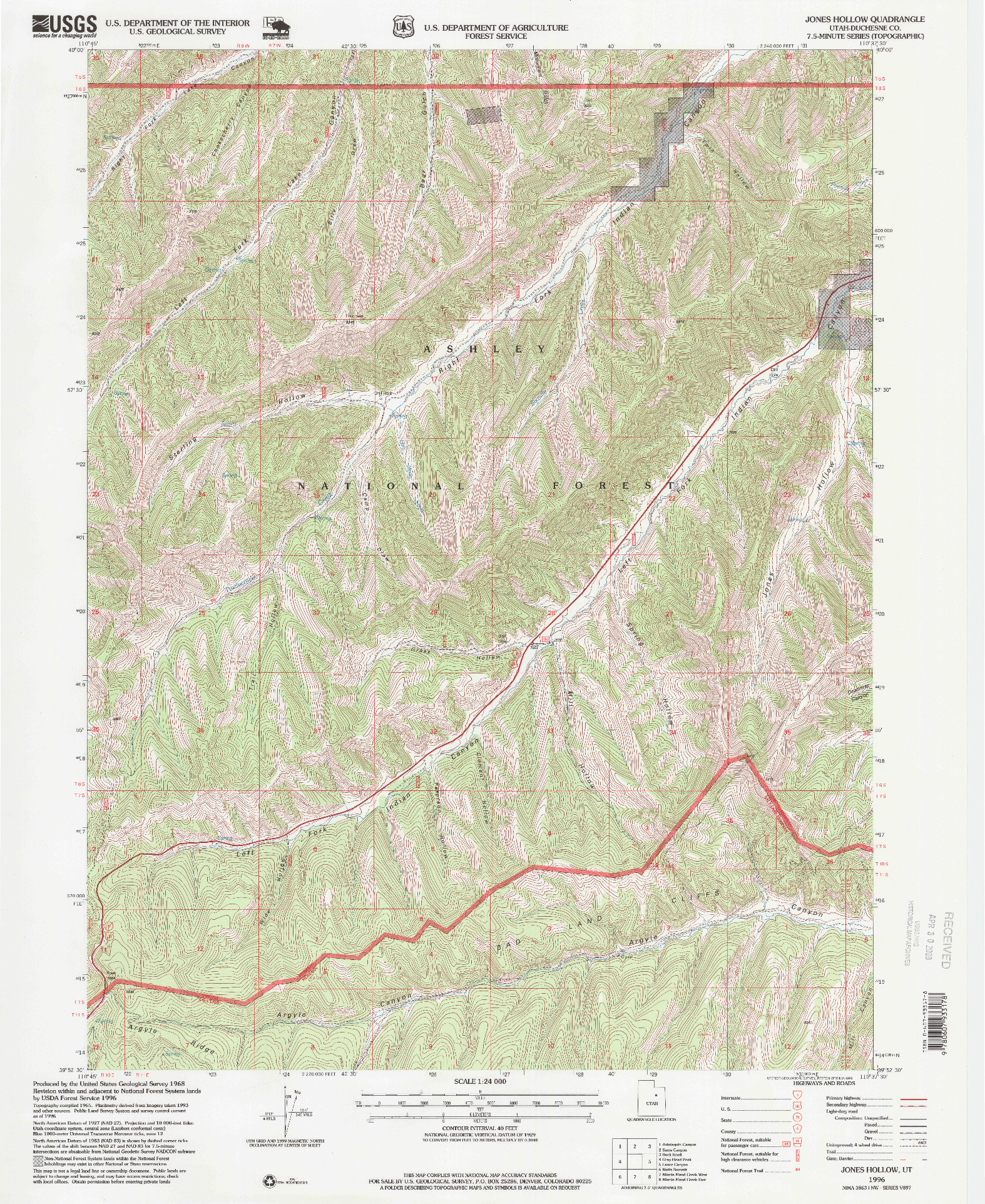 USGS 1:24000-SCALE QUADRANGLE FOR JONES HOLLOW, UT 1996