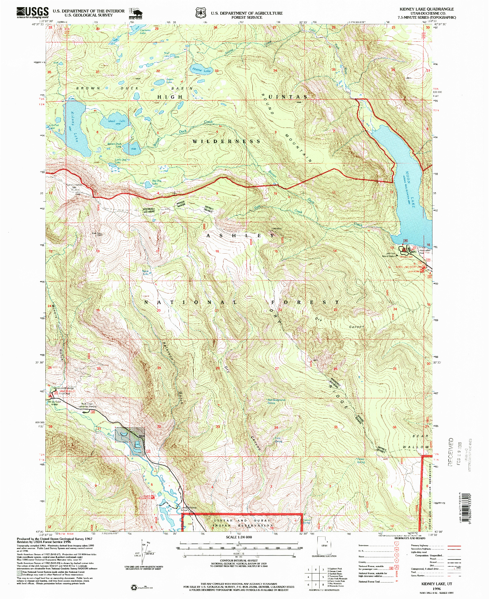 USGS 1:24000-SCALE QUADRANGLE FOR KIDNEY LAKE, UT 1996