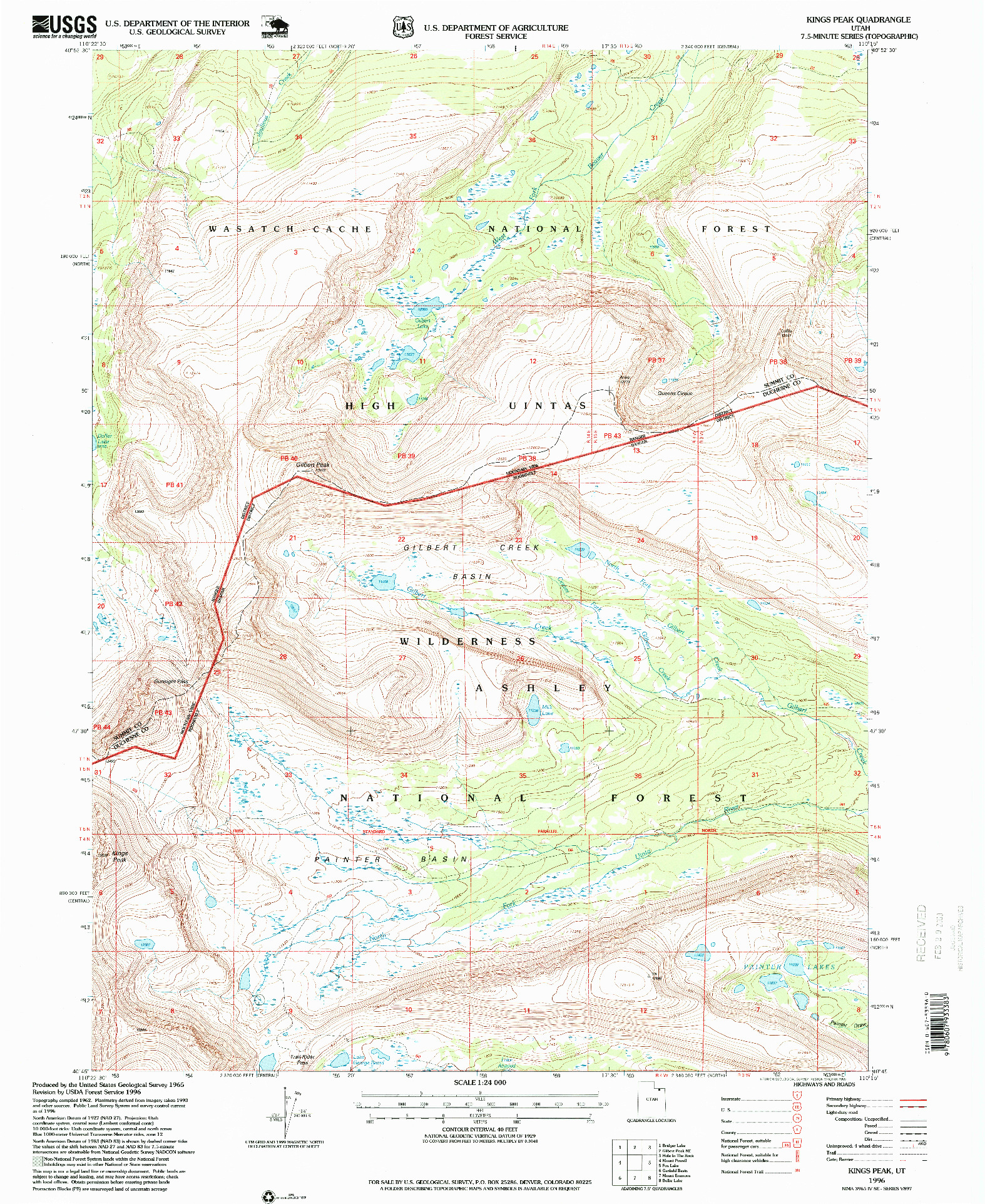 USGS 1:24000-SCALE QUADRANGLE FOR KINGS PEAK, UT 1996